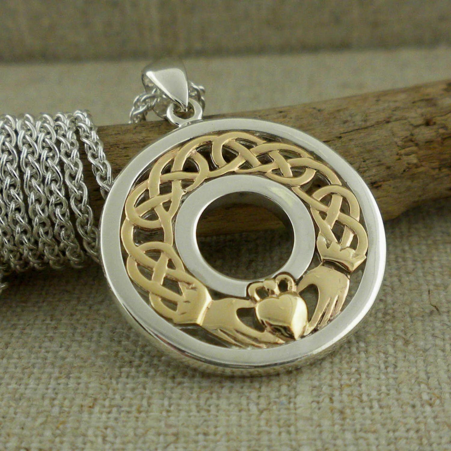 Sterling Silver and 10K  Yellow or Rose Claddagh Pendant