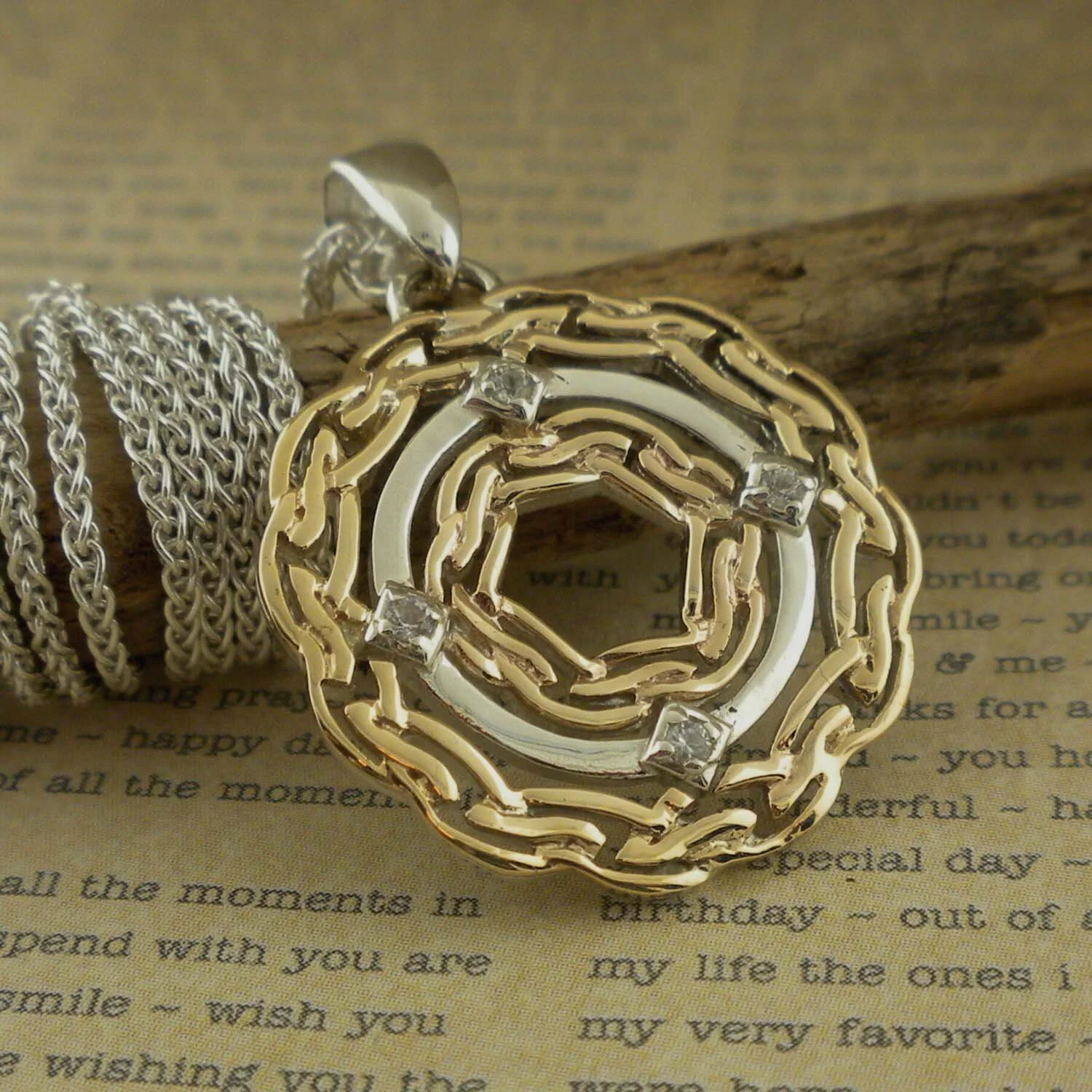 Sterling &amp; 10K Path of Life Pendant with White Sapphires 