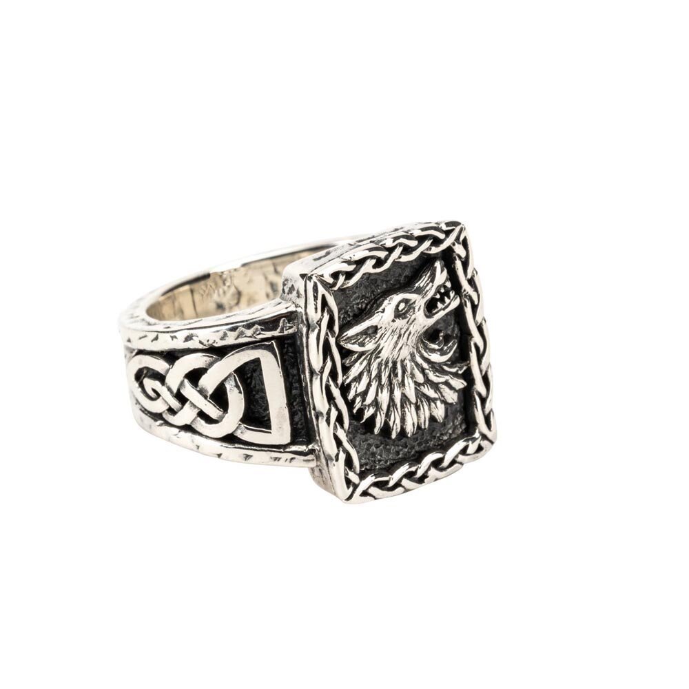 Sterling Silver Wolf Ring with Celtic Accents