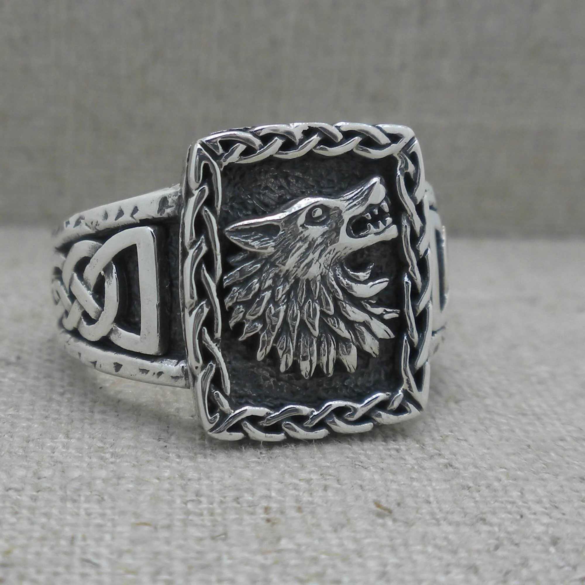 Sterling Silver Wolf Ring with Celtic Accents