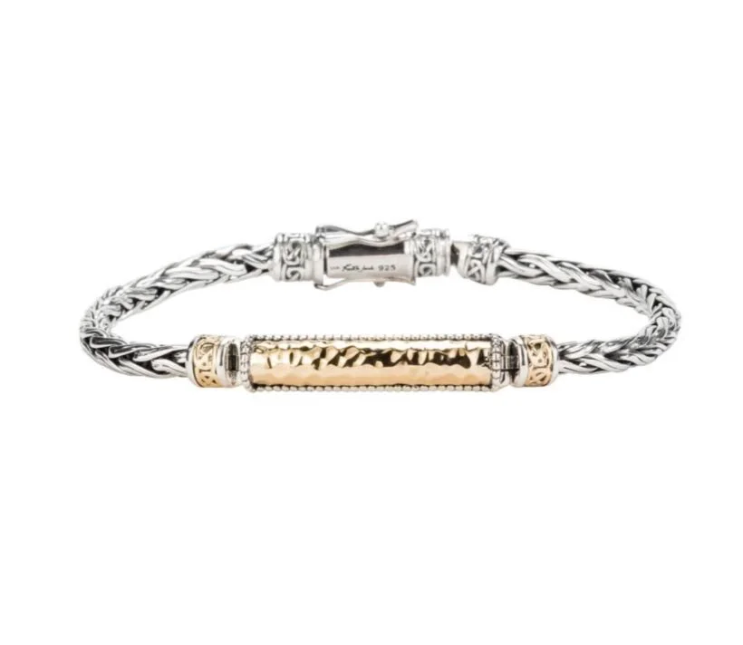 Sterling Silver &amp; 10K Celtic Dragon Weave Wheat Link Bracelet