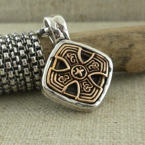 Bronze and Sterling Silver Celtic Cross Pendant