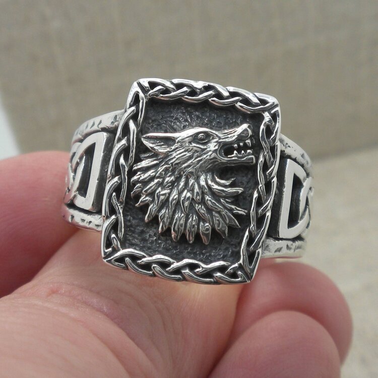 Sterling Silver Wolf Ring with Celtic Accents