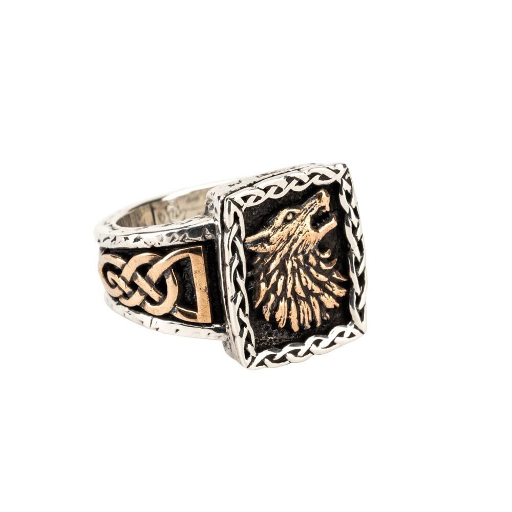 Bronze and Sterling Silver Celtic Wolf Ring