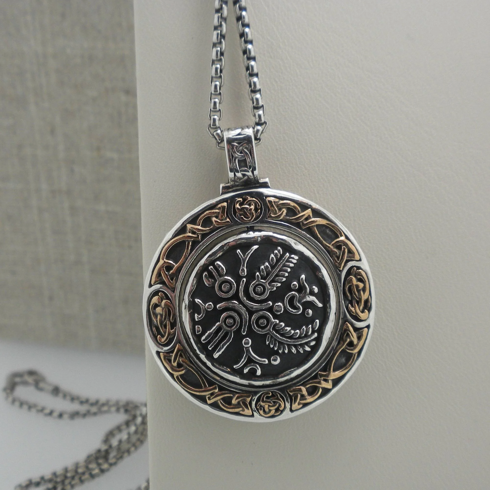 Bronze and Sterling Silver Four Virtues Coin Pendant