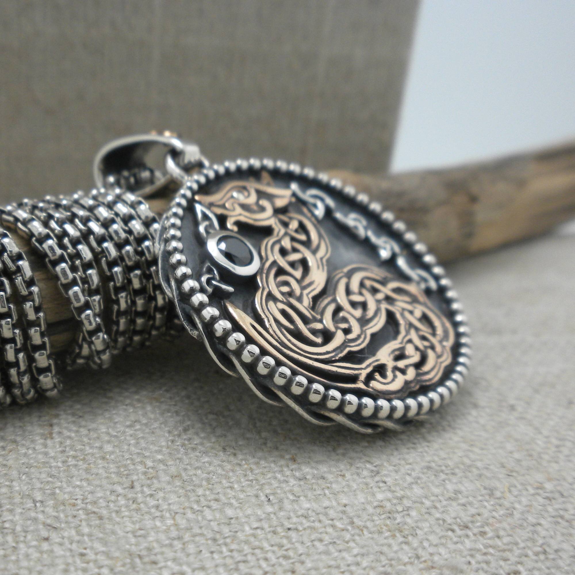 Bronze and Sterling Silver Celtic Dragon Medallion