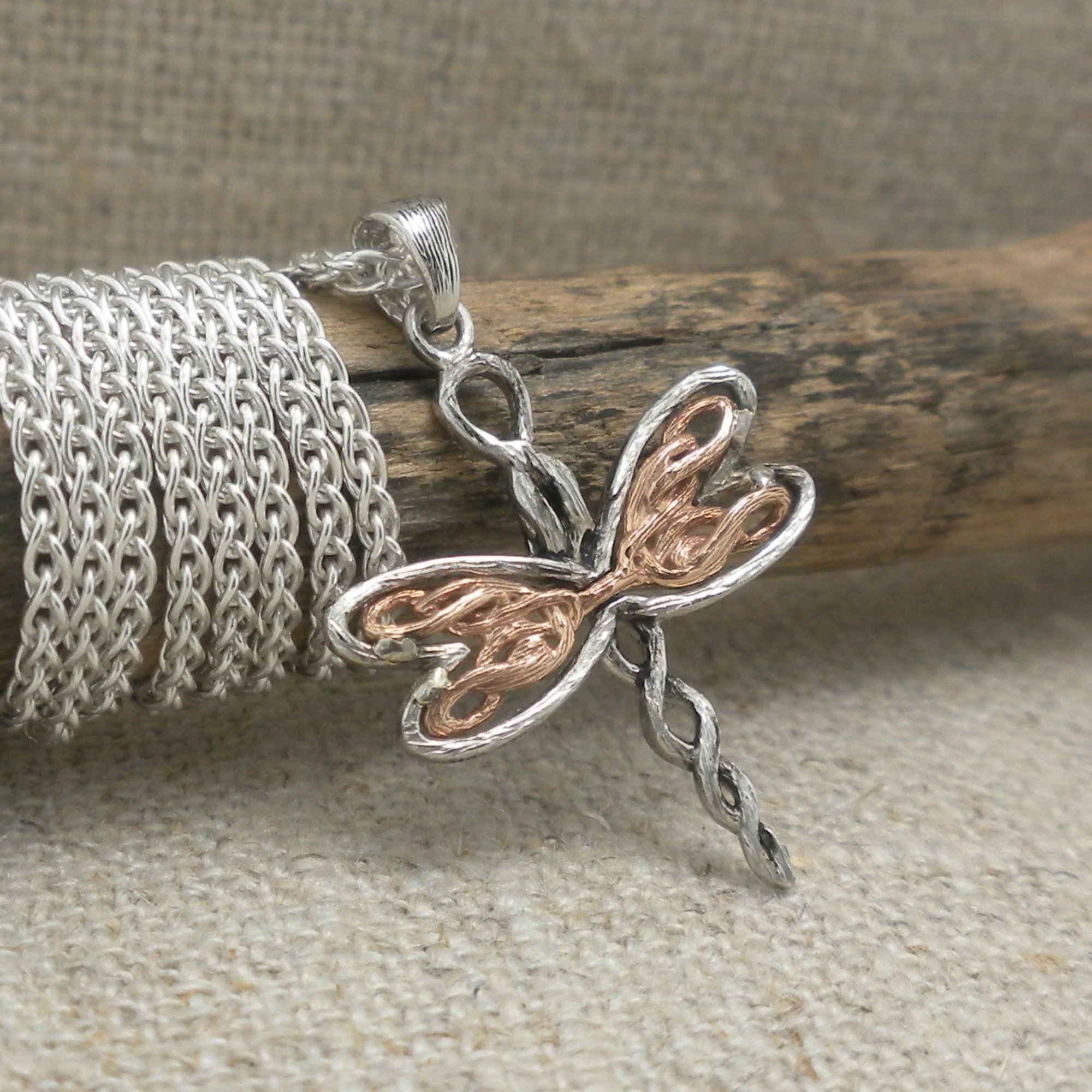 Petite Celtic Dragonfly with Rose Gold Pendant
