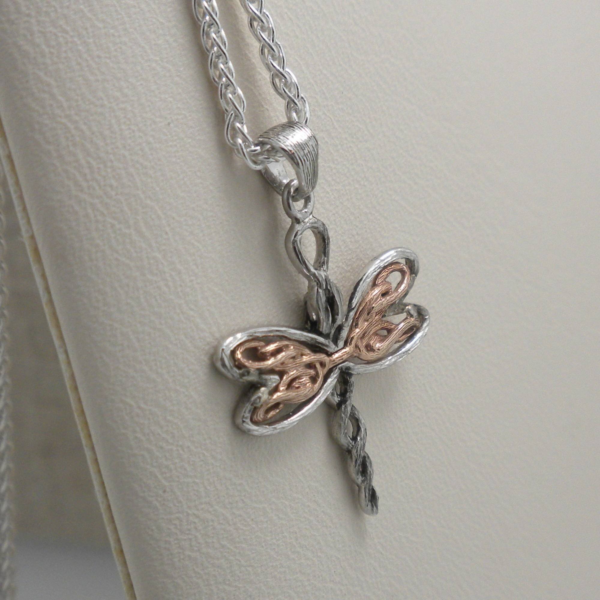Sterling Silver &amp; Rose Gold Dragonfly Pendant