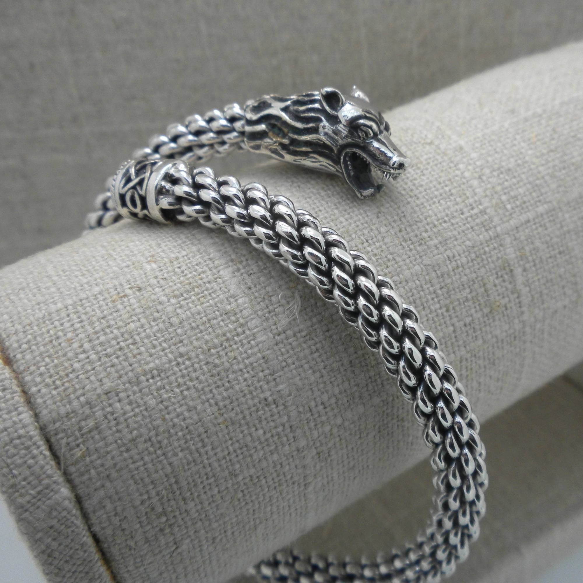 Sterling Silver Celtic Wolf & Weave Torc Bracelet — Basil-Ltd: Irish &  Celtic