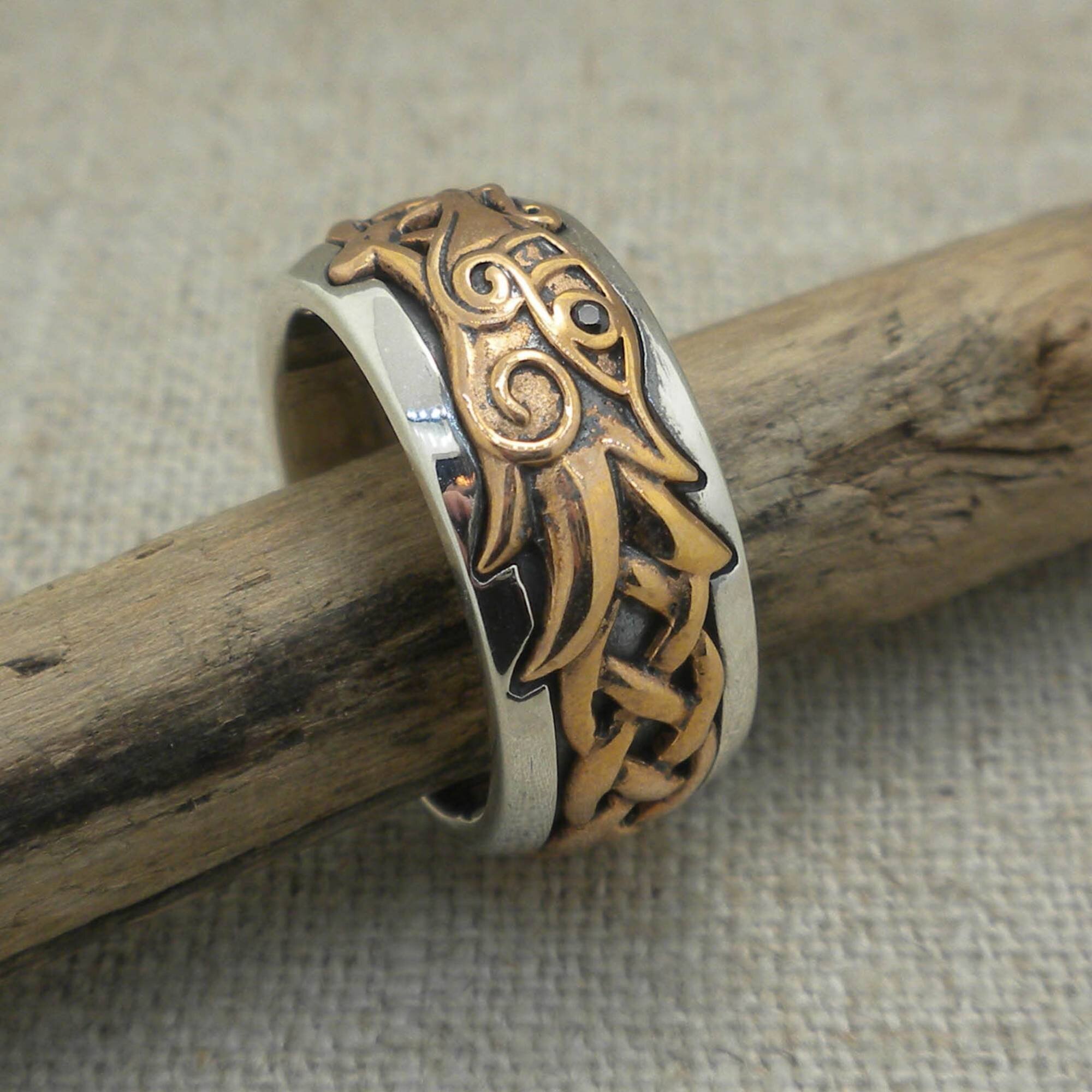 Bronze and Sterling Silver Celtic Dragon Ring