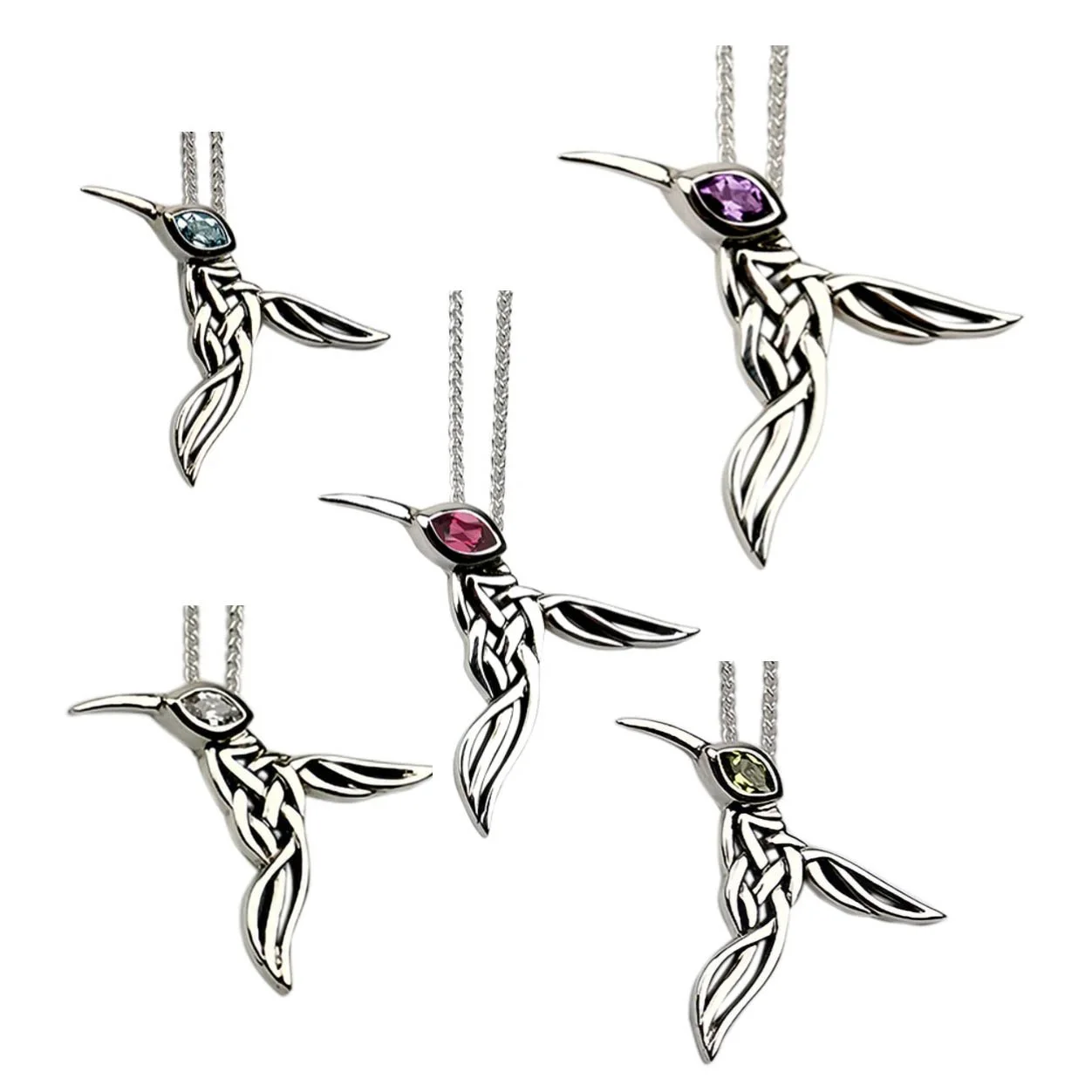 Silver Hummingbird Pendant with Gem