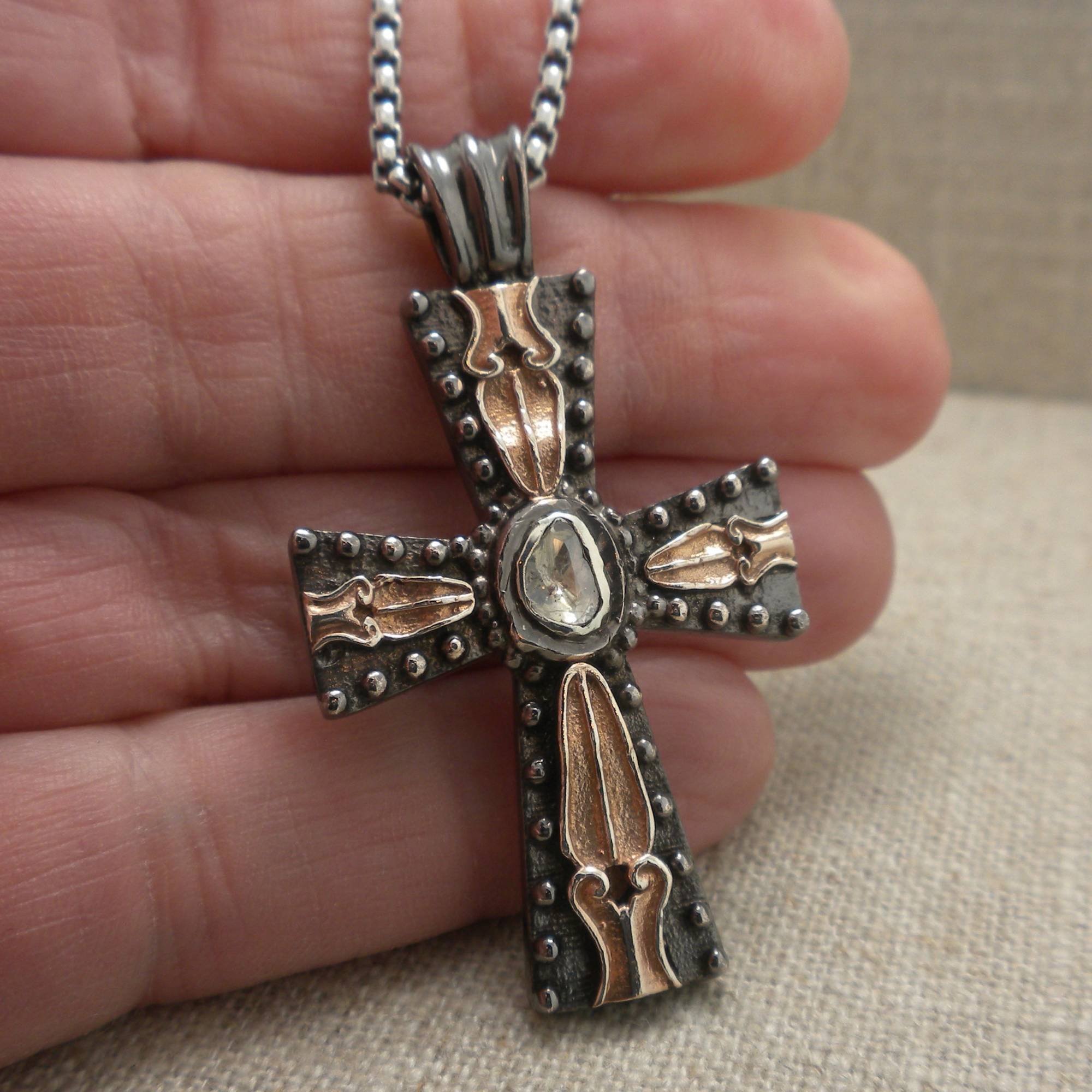 Raw Diamond Celtic Cross by Keith Jack Sterling with Bronze Accent