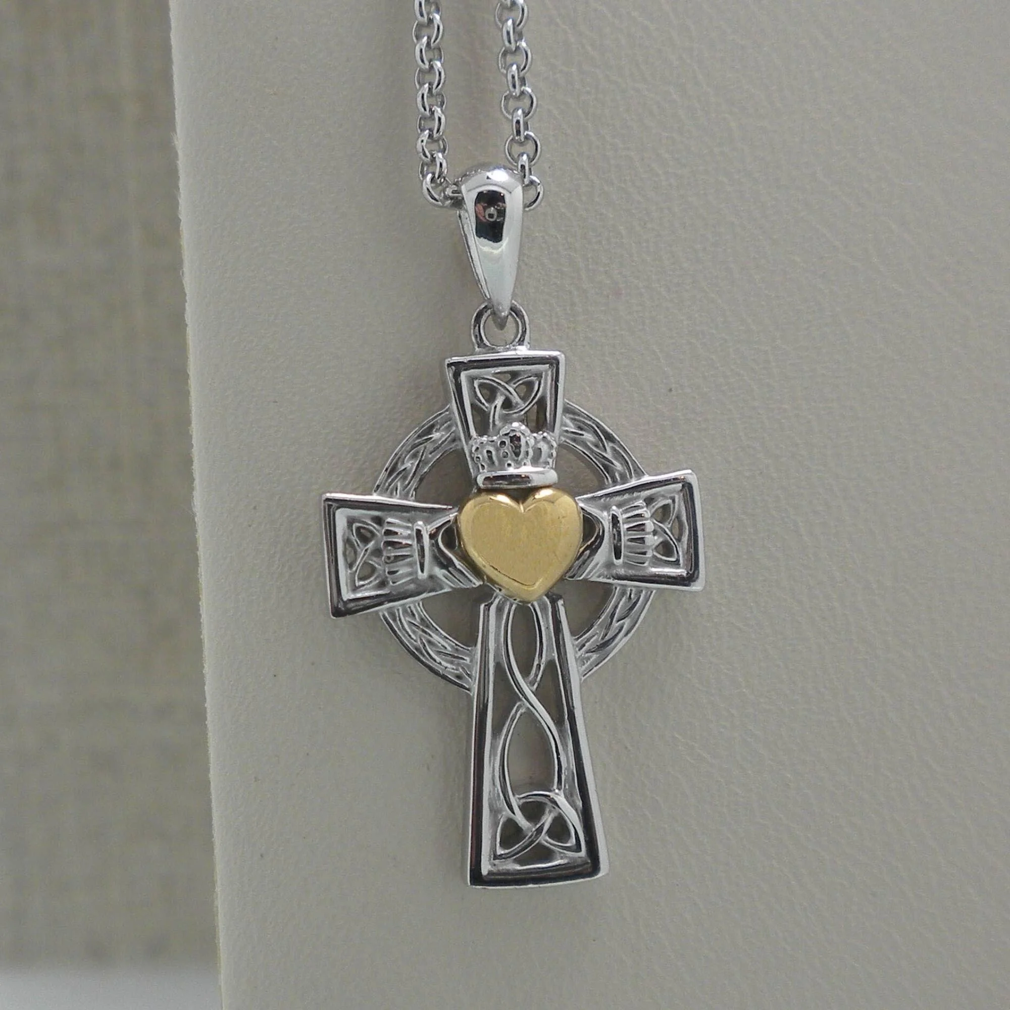 Sterling Silver &amp; 10K Claddagh Celtic Cross