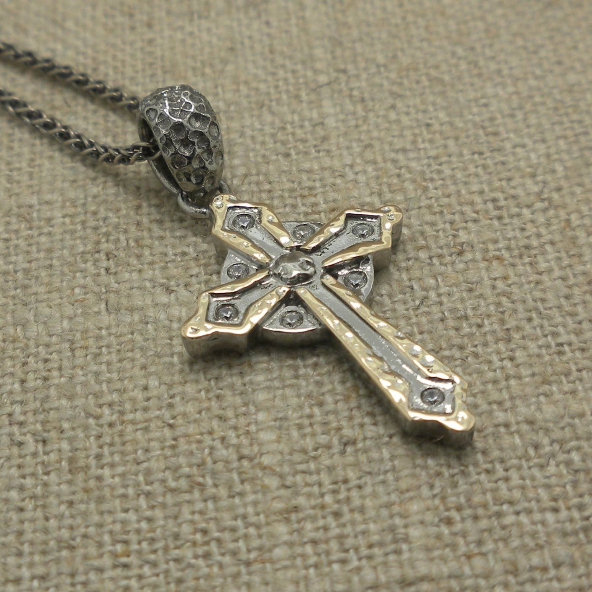 Sterling Silver & 10K  Celtic Cross with CZs