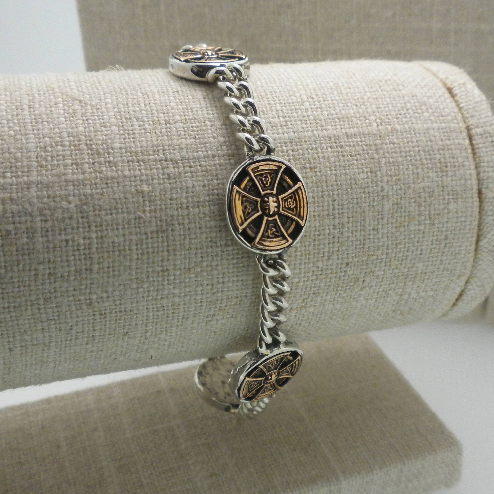 Sterling Silver &amp; Bronze Celtic Cross Bracelet