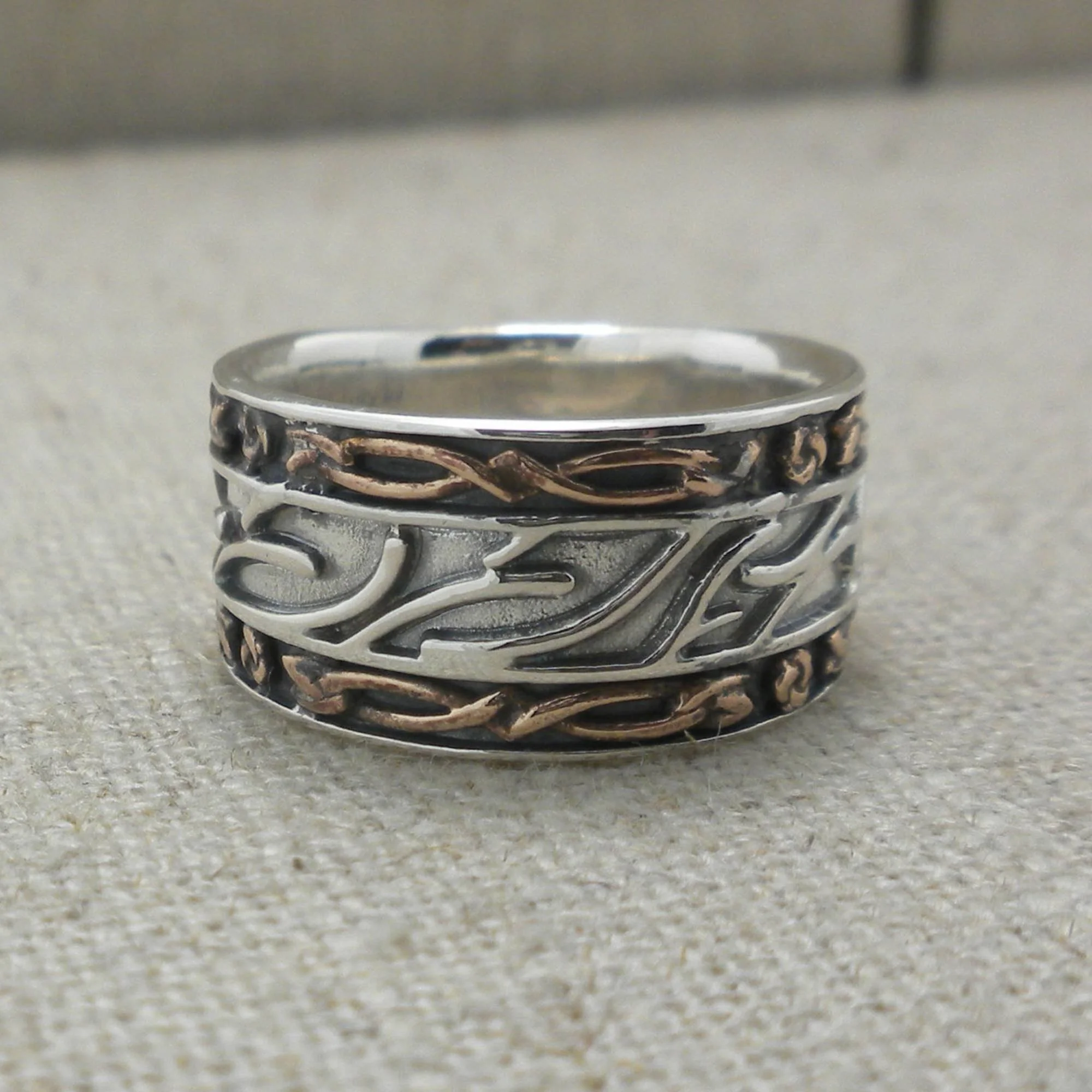 Wide Sterling Silver & Bronze Cernunnos (God of the Wild) Ring