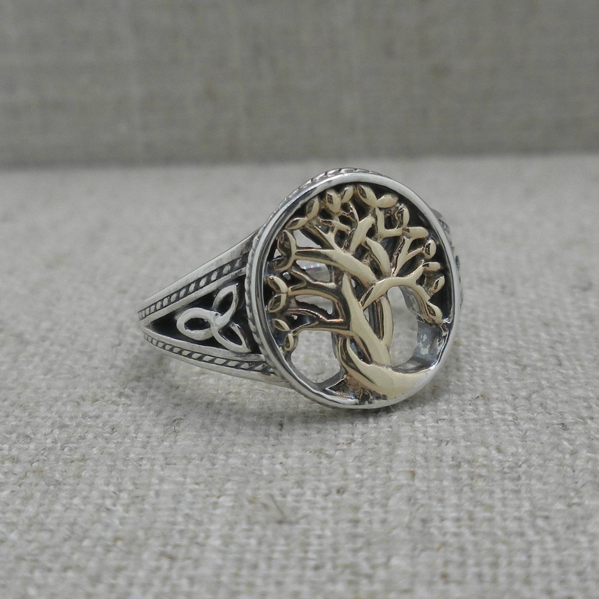 Celtic Tree of Life Signet Ring Silver with 10K
