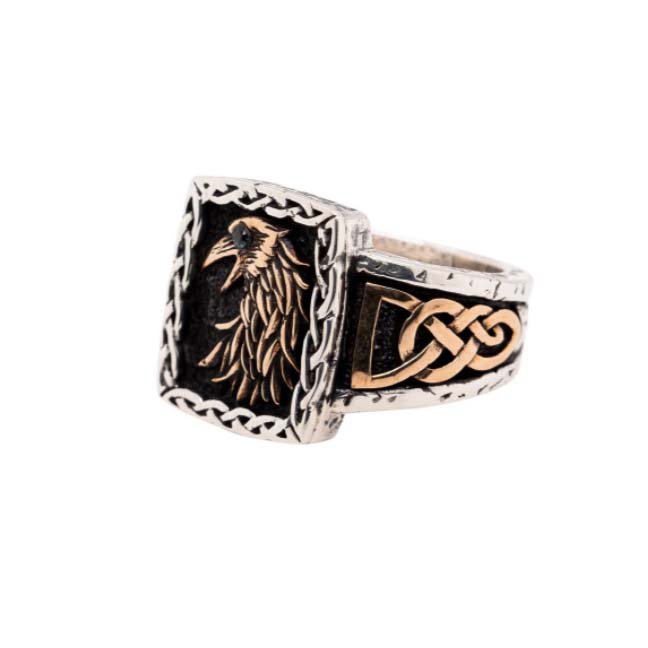 Bronze and Sterling Silver Celtic Raven Ring