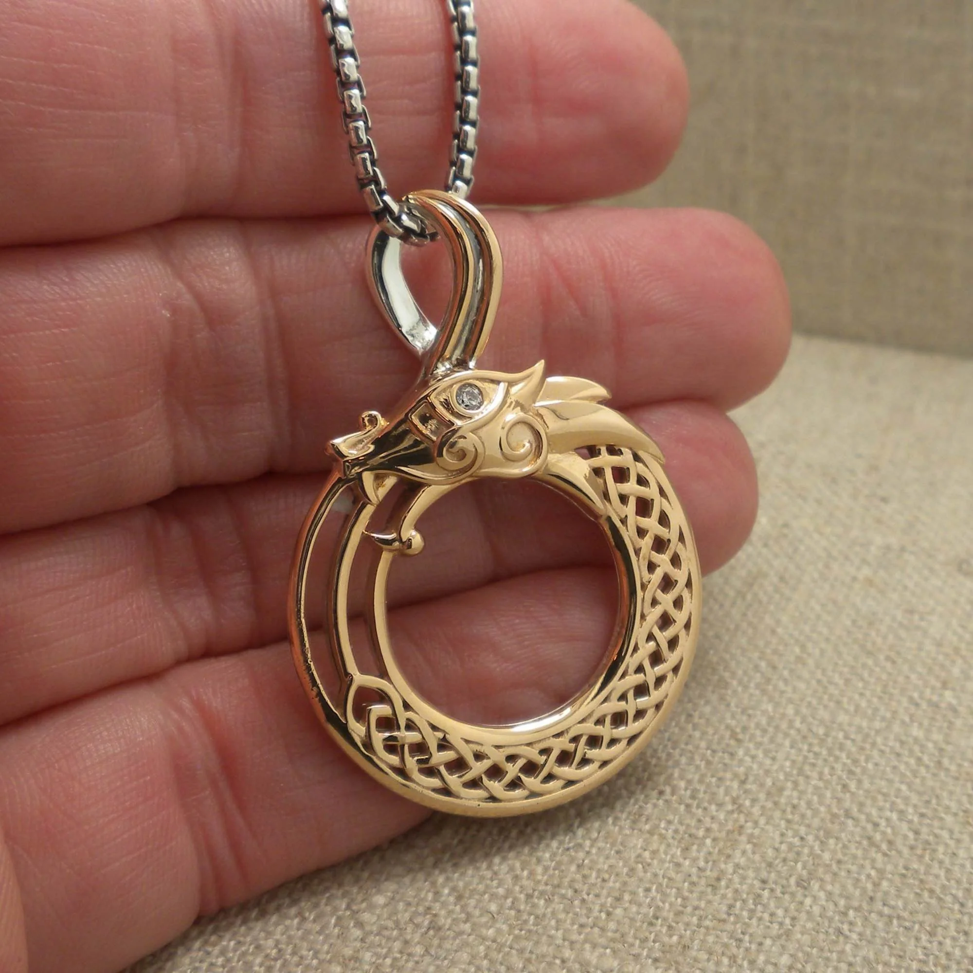 Sterling Silver & Bronze Celtic Dragon Pendant