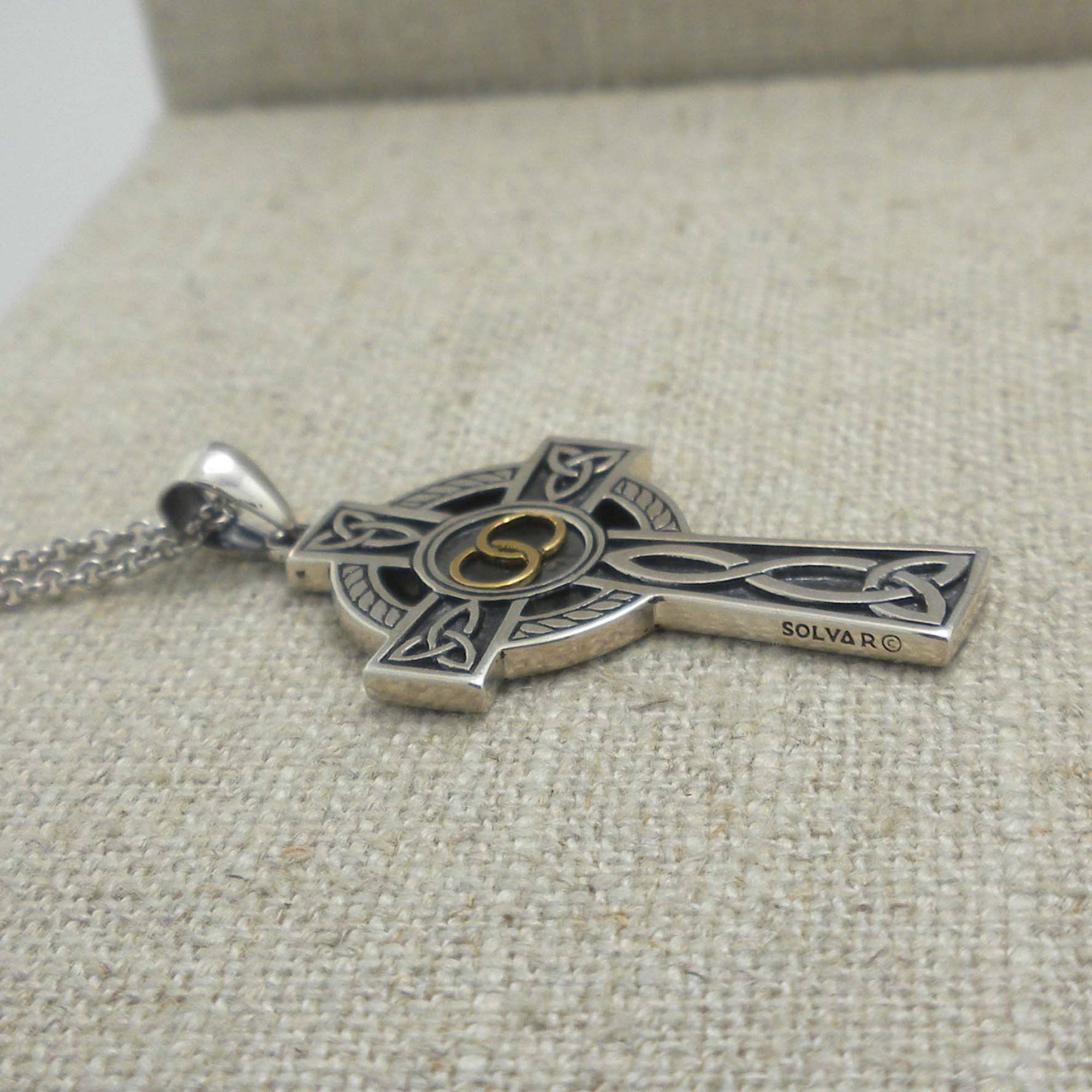 Sterling Silver Celtic Cross with Wedding Rings 
