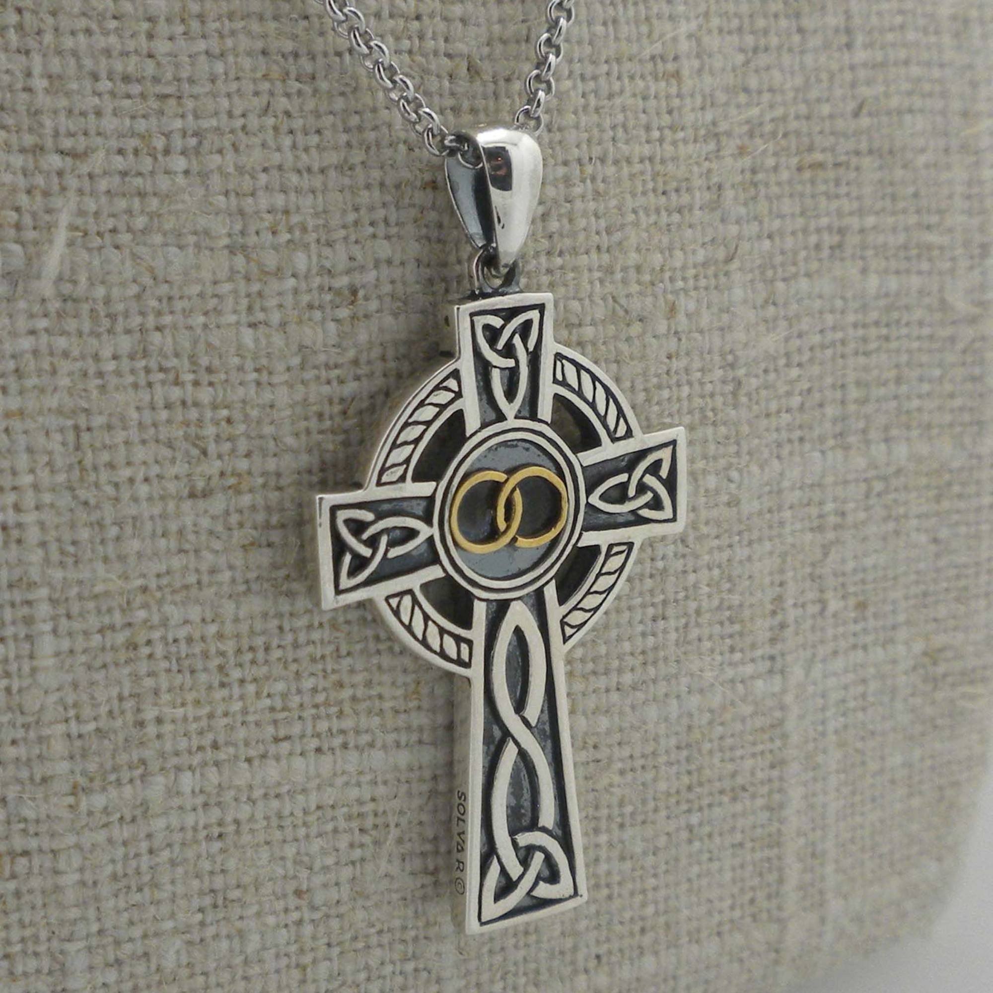 Sterling Silver Celtic Cross with Wedding Rings