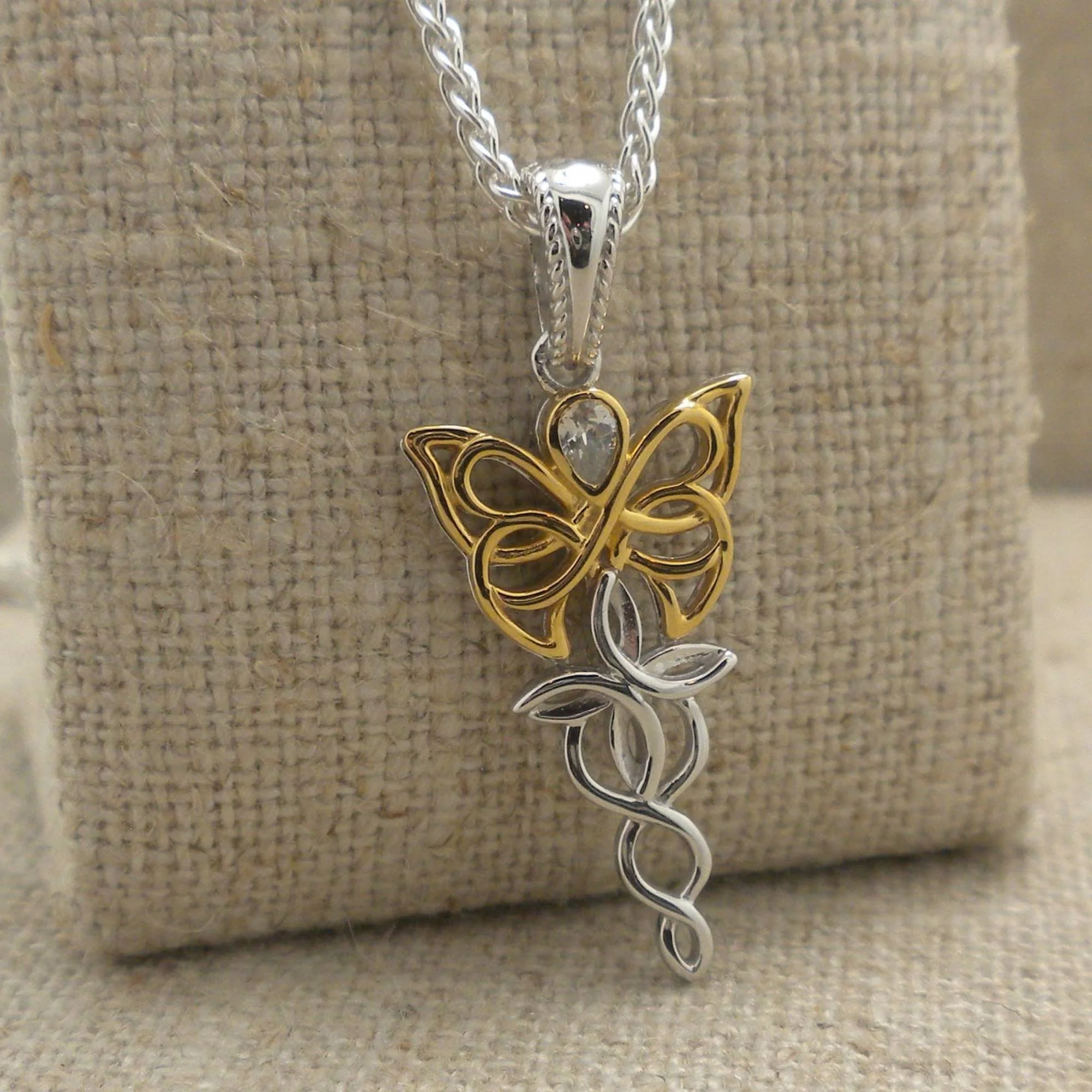 Silver and 10K Yellow Gold Celtic Butterfly Pendant