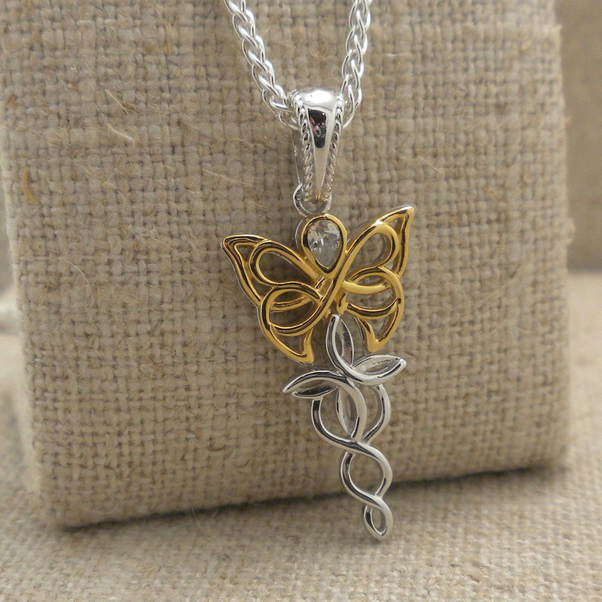 Silver and Yellow Gold Celtic Butterfly Pendant