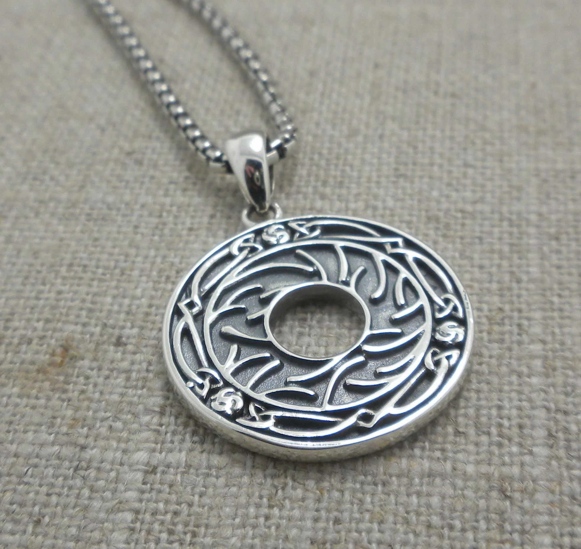 Sterling Silver Round Cernunnos God of the Wild Pendant