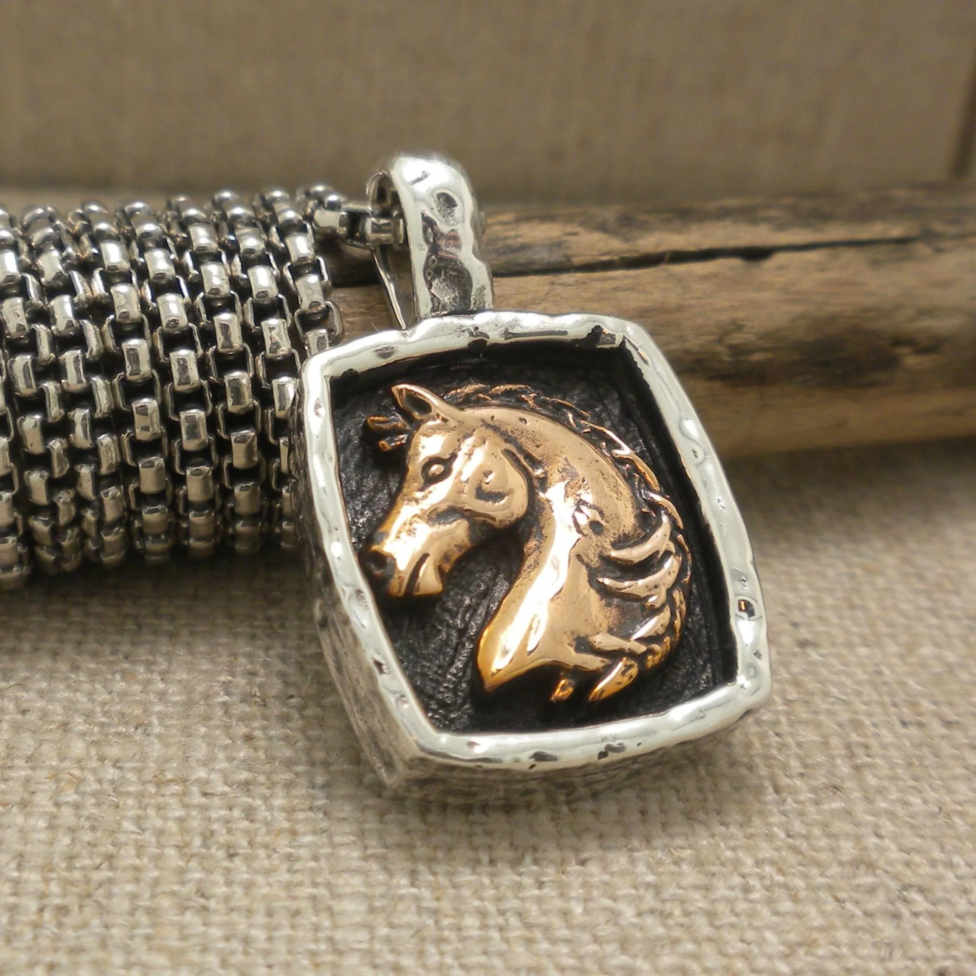 Sterling Silver and Bronze Horse Pendant