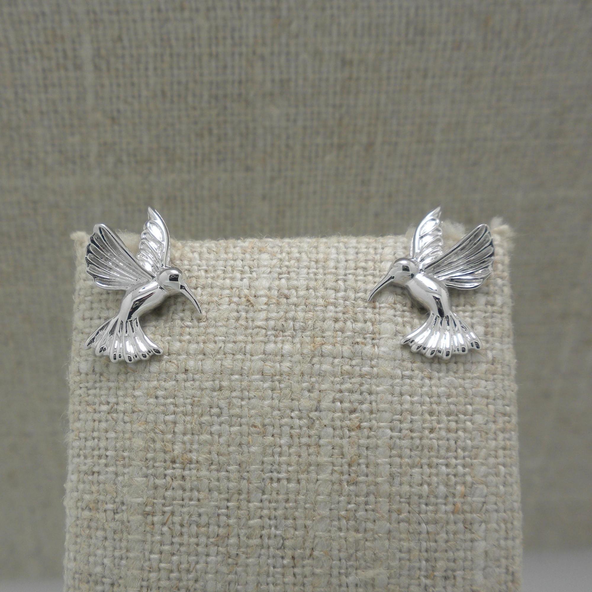 Sterling Silver Hummingbird Stud Earrings 