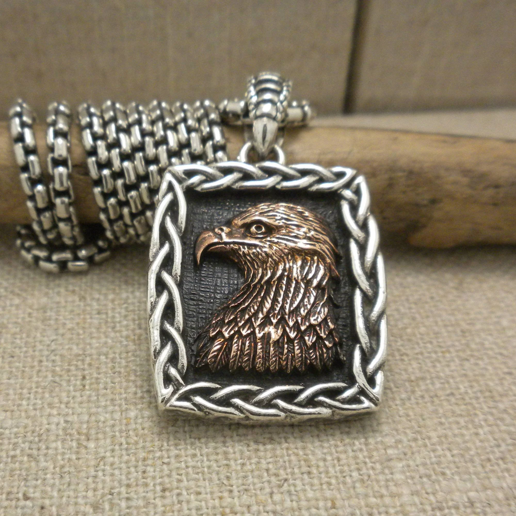 Medium Sterling Silver and Bronze Eagle Pendant