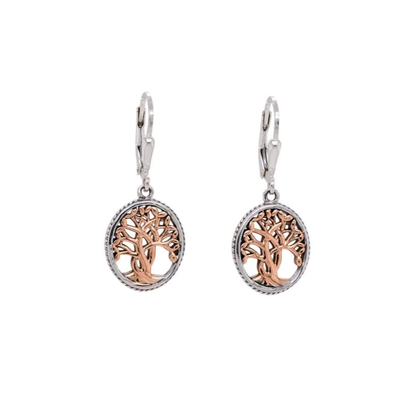 Small Sterling Silver & 10K Rose Celtic Tree of Life Earrings