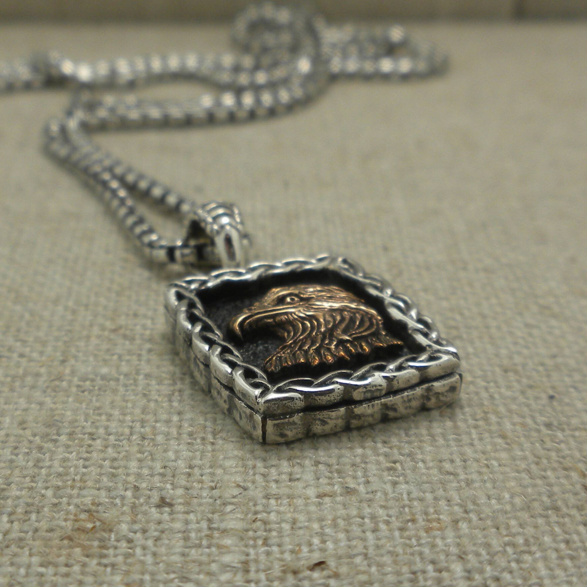 Sterling and Bronze Eagle Pendant