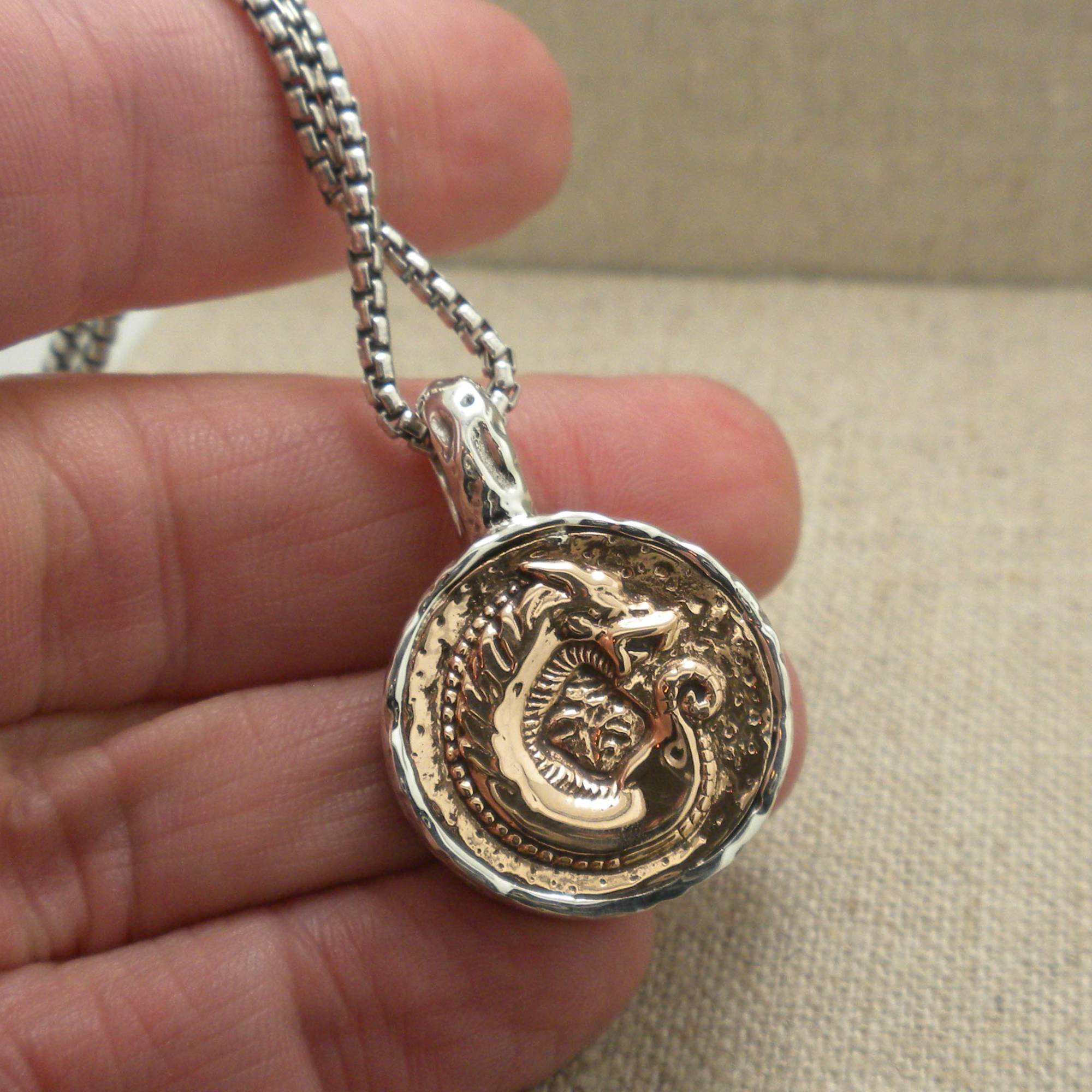 Keith Jack Bronze and Sterling Dragon Pendant