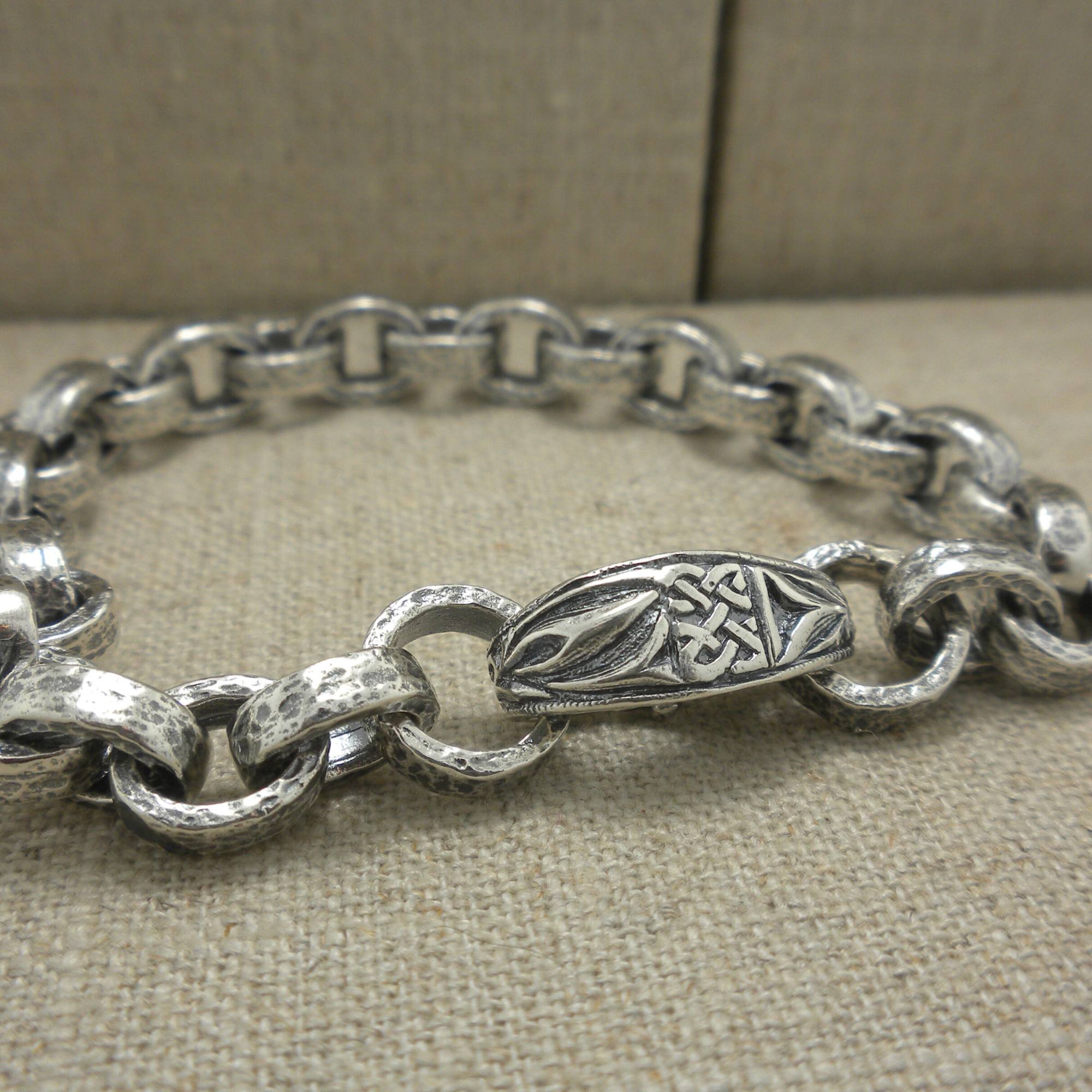 Heavy Oval Ring Hammered "Pictish" Bracelet in Sterling Silver