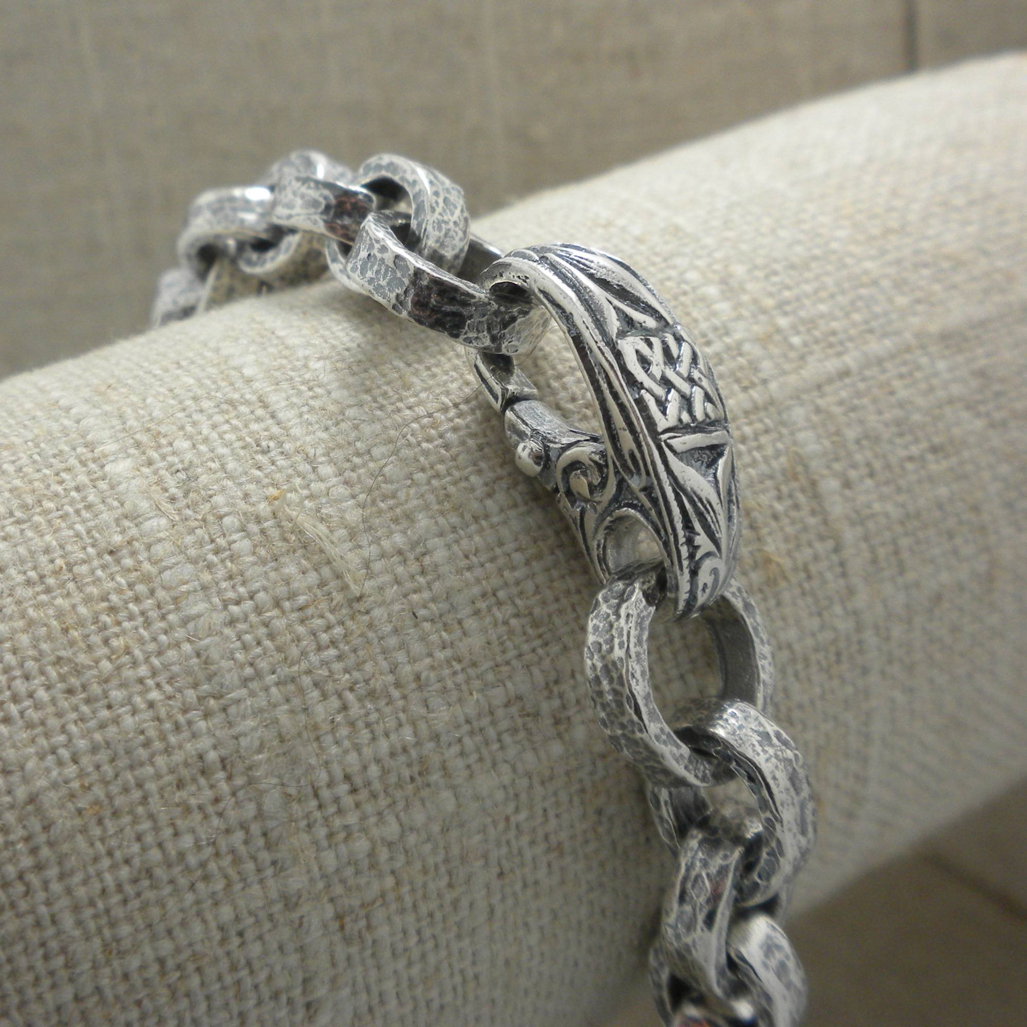 Heavy Oval Ring Hammered "Pictish" Bracelet in Sterling Silver