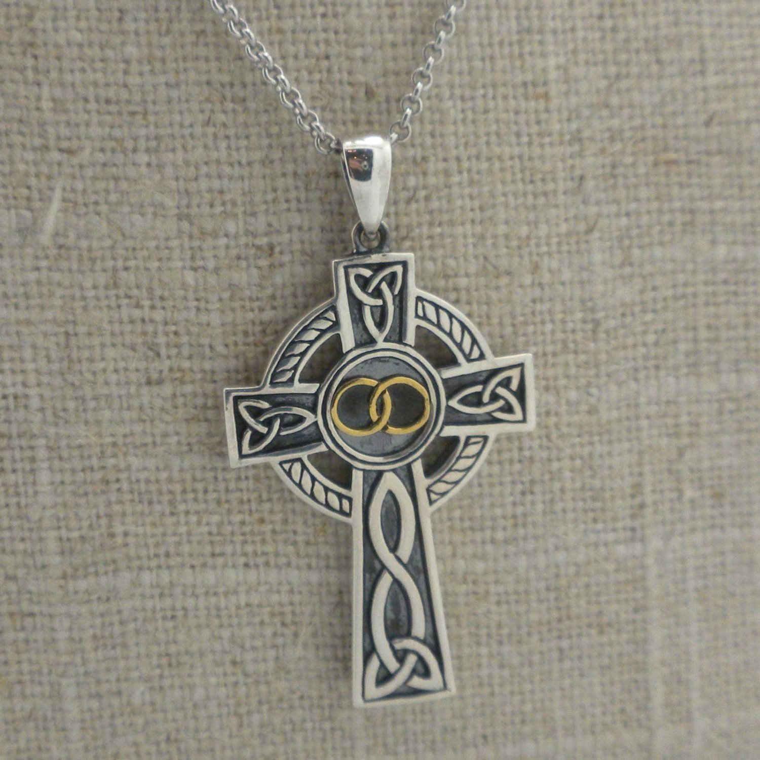 Sterling Silver Celtic Cross with Wedding Rings