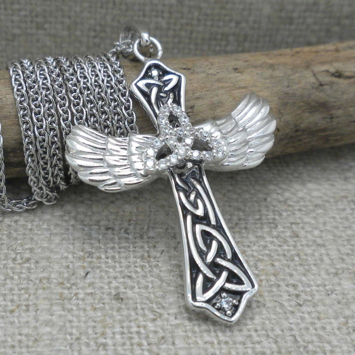 Trinity Knot Cross with Angel Wings