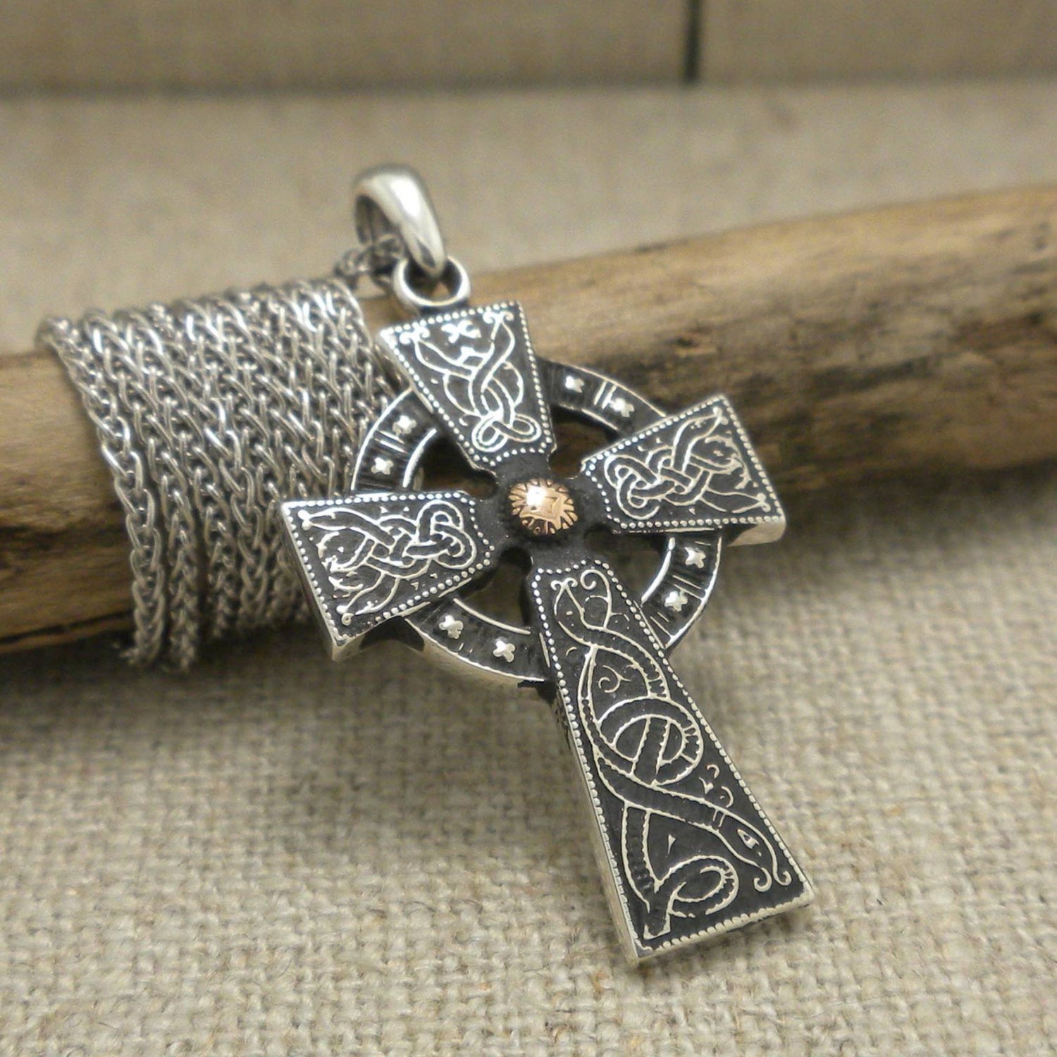 Celtic Warrior Shield Cross with Rose Gold Accent