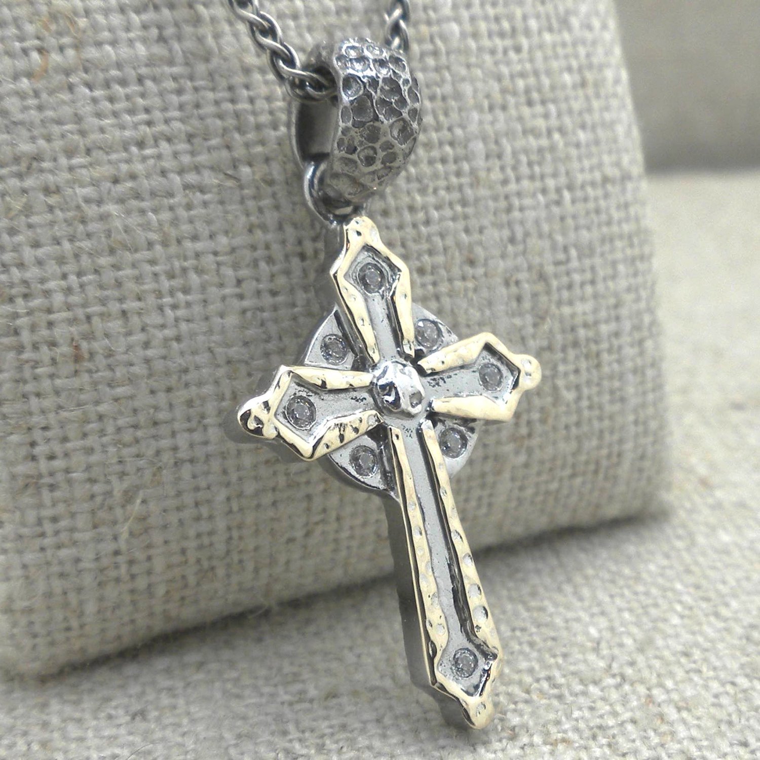 Sterling Silver &amp; 10K Celtic Cross with CZs