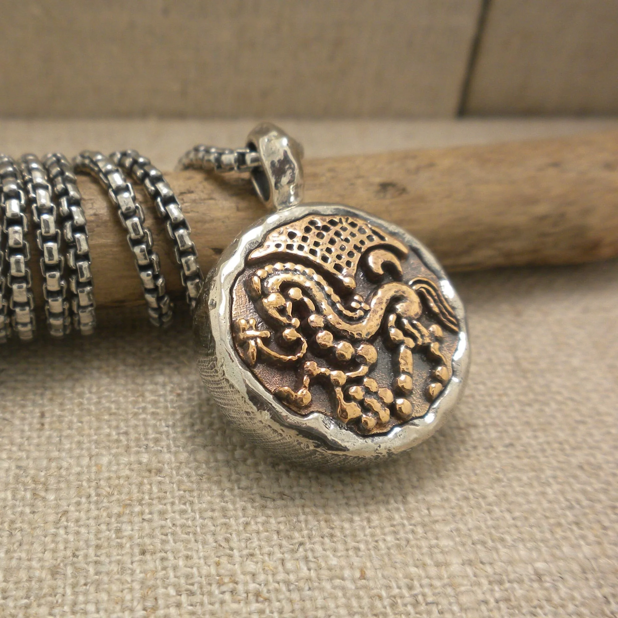 Bronze and Sterling Silver Solar Horse Pendant