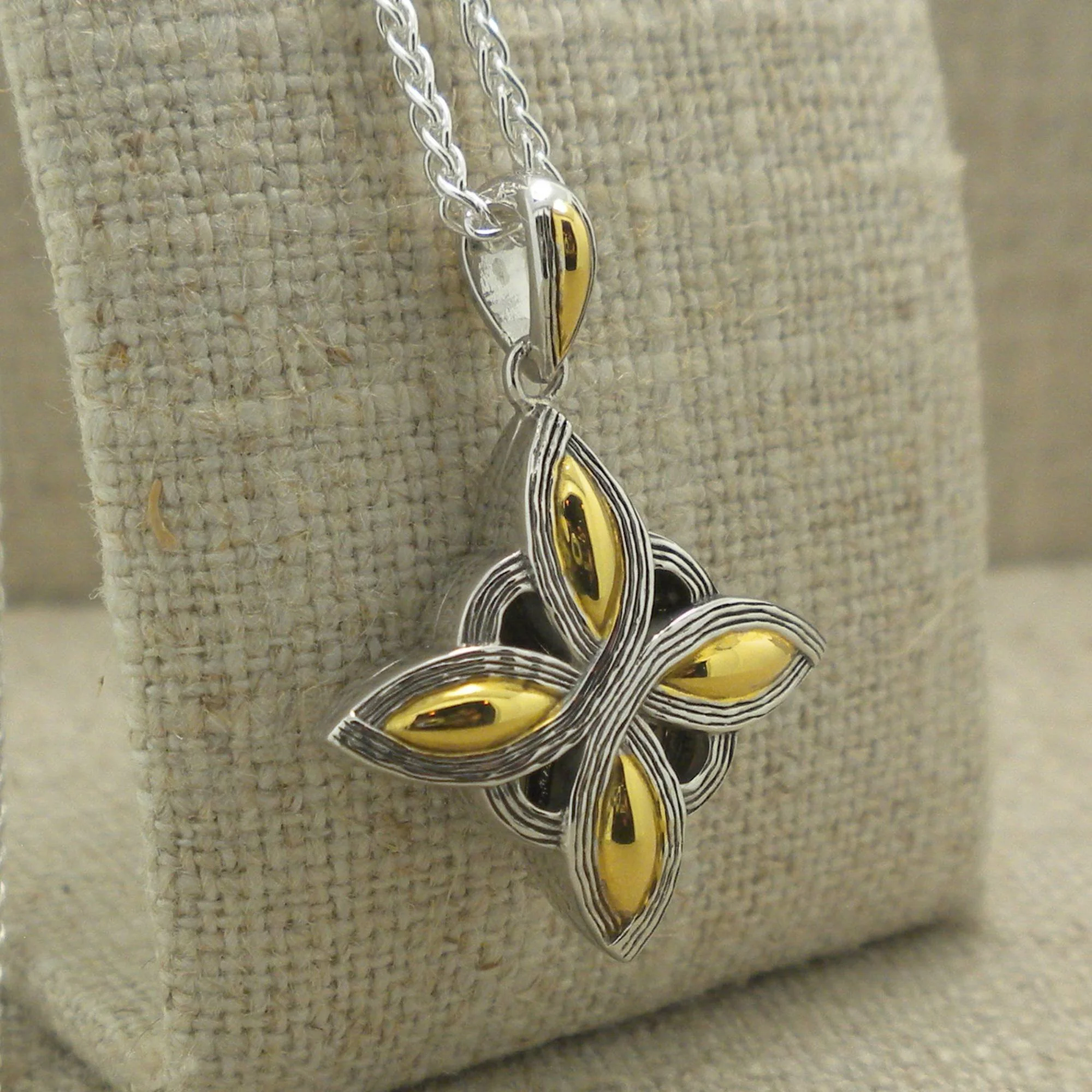 Sterling Silver with Rhodium and 10K Celestial Star Celtic Cross Pendant