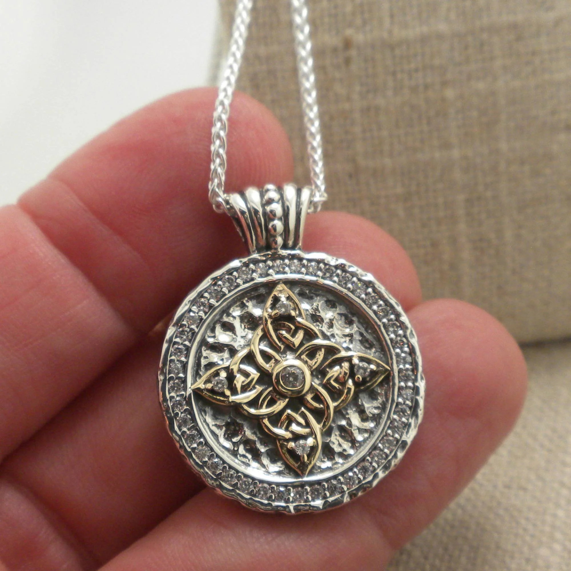 Sterling Silver and 10K CZ Celestial Medallion Pendant