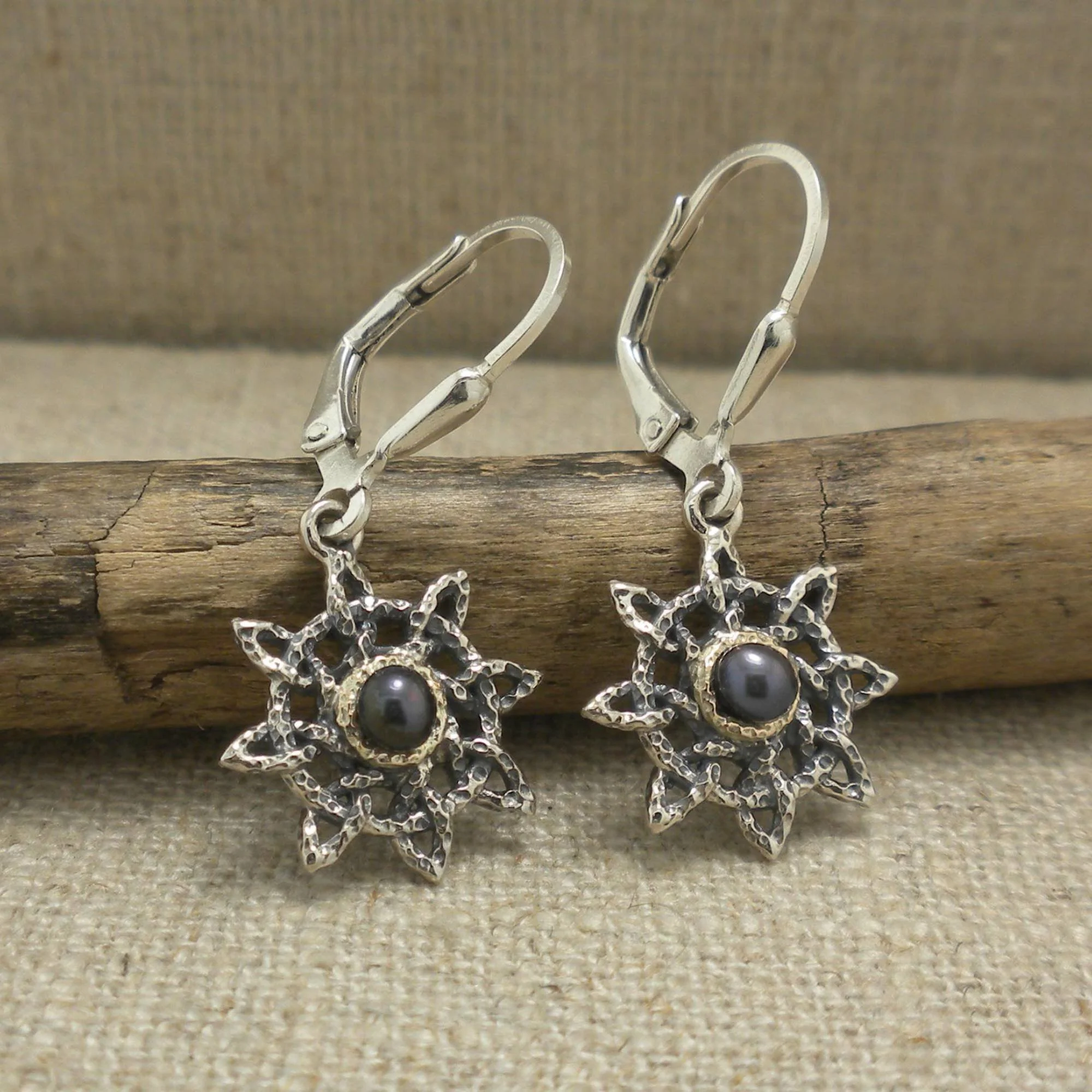 Sterling Silver & 10K Aphrodite Earrings with Peacock Pearls