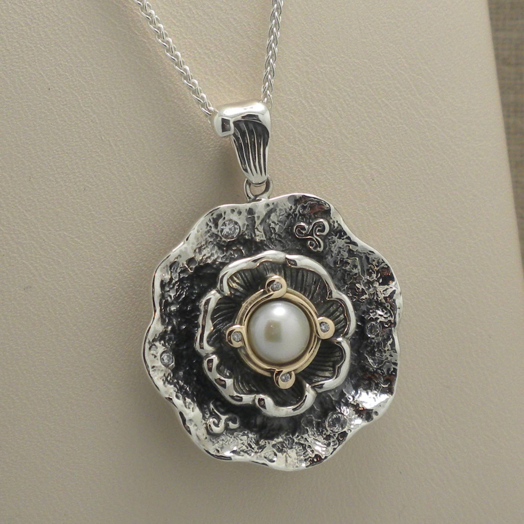 Sterling Silver & 10K Celtic Aphrodite Pendant with Freshwater Pearl ...