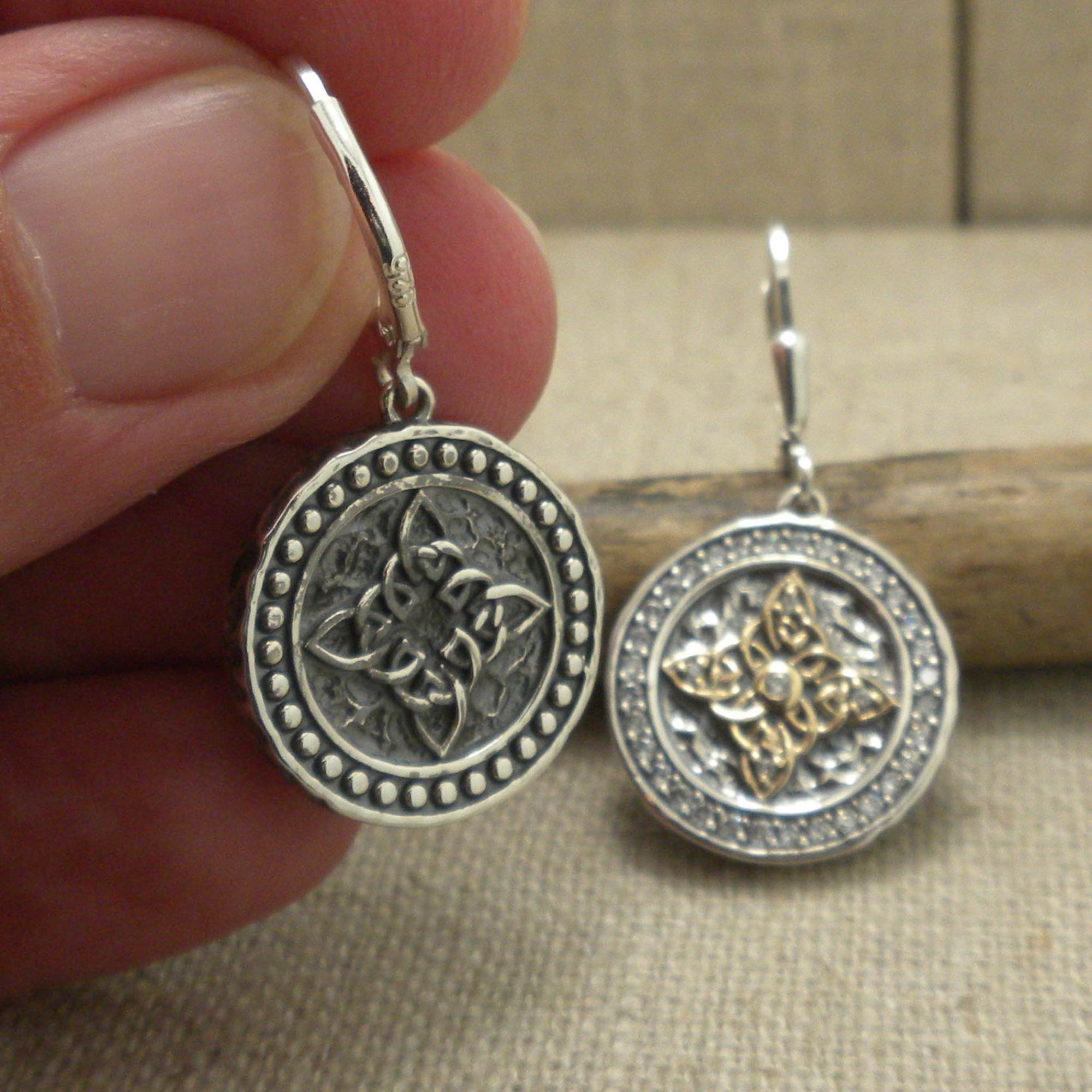 Sterling Silver and 10K CZ Celestial Medallion Earrings 
