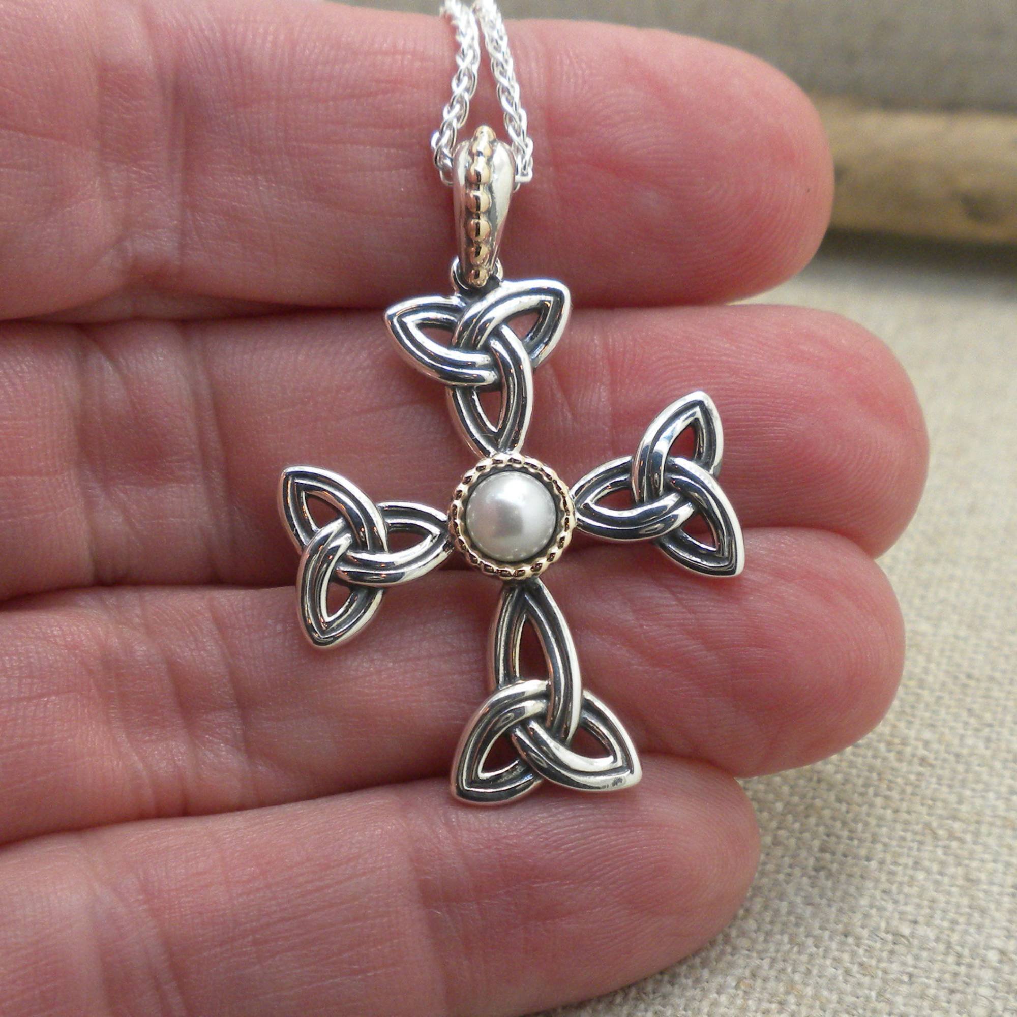 Trinity Knot Cross with Freshwater Pearl