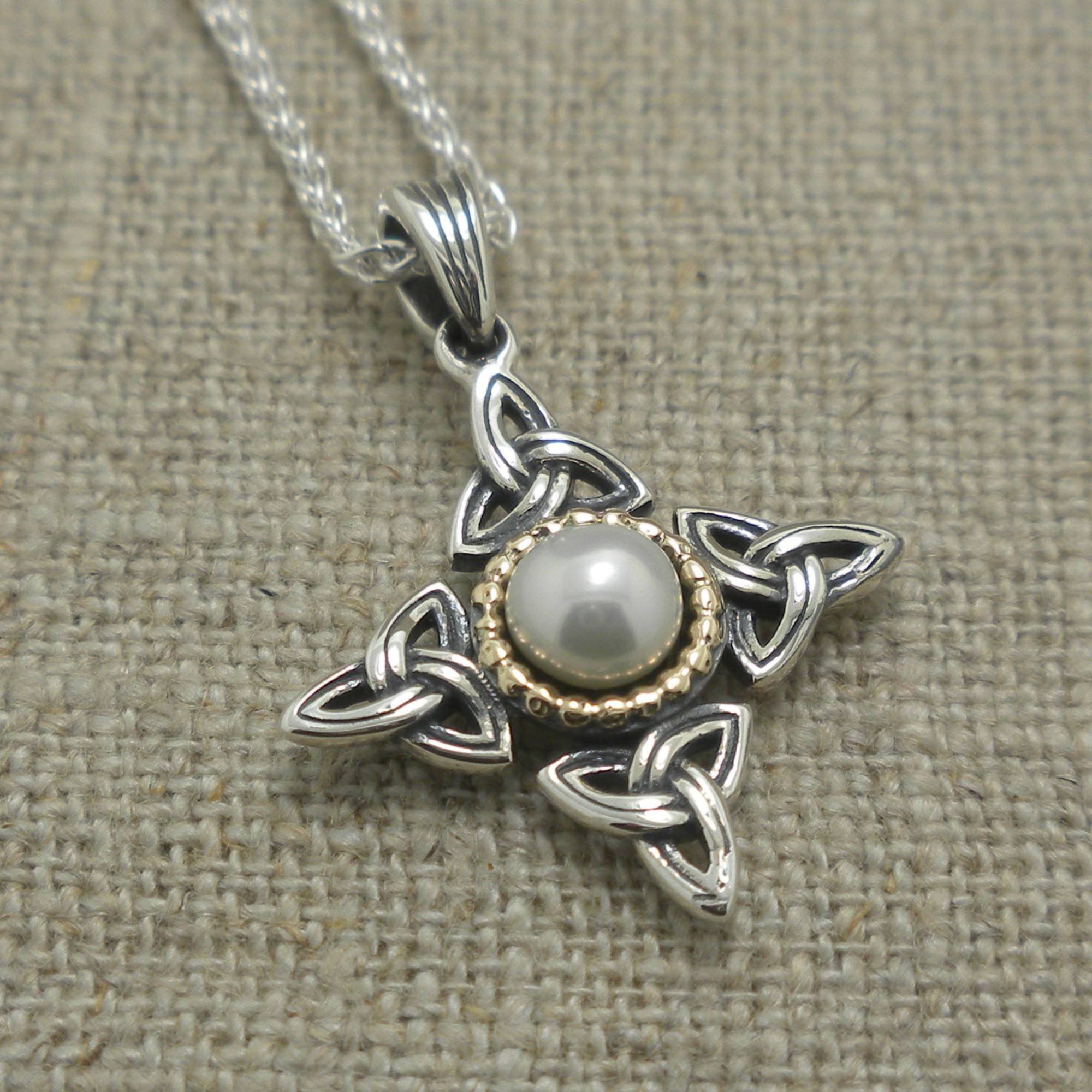 Trinity Knot Cross with Pearl