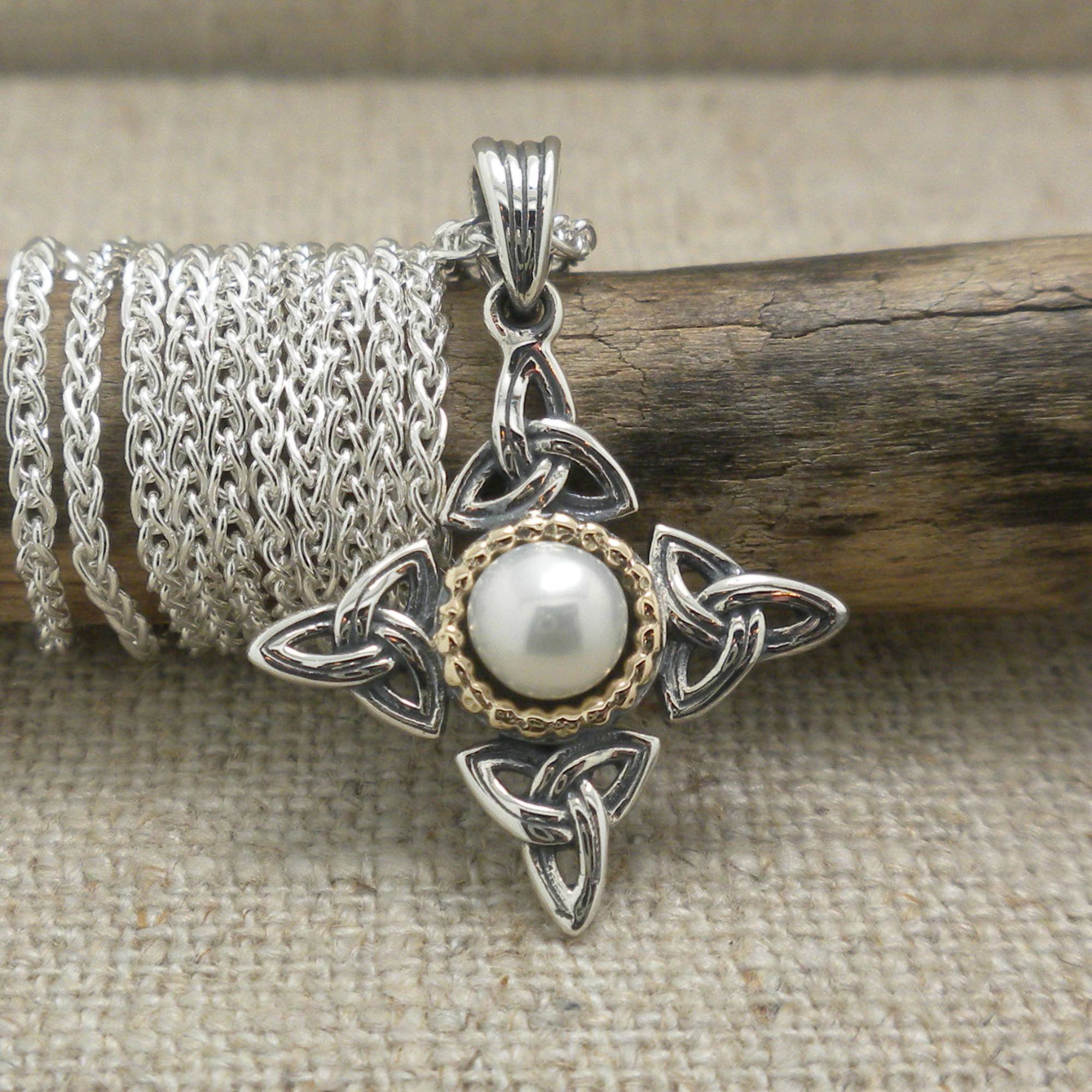 Small Sterling Silver and 10K Fresh Water Pearl Aphrodite Cross