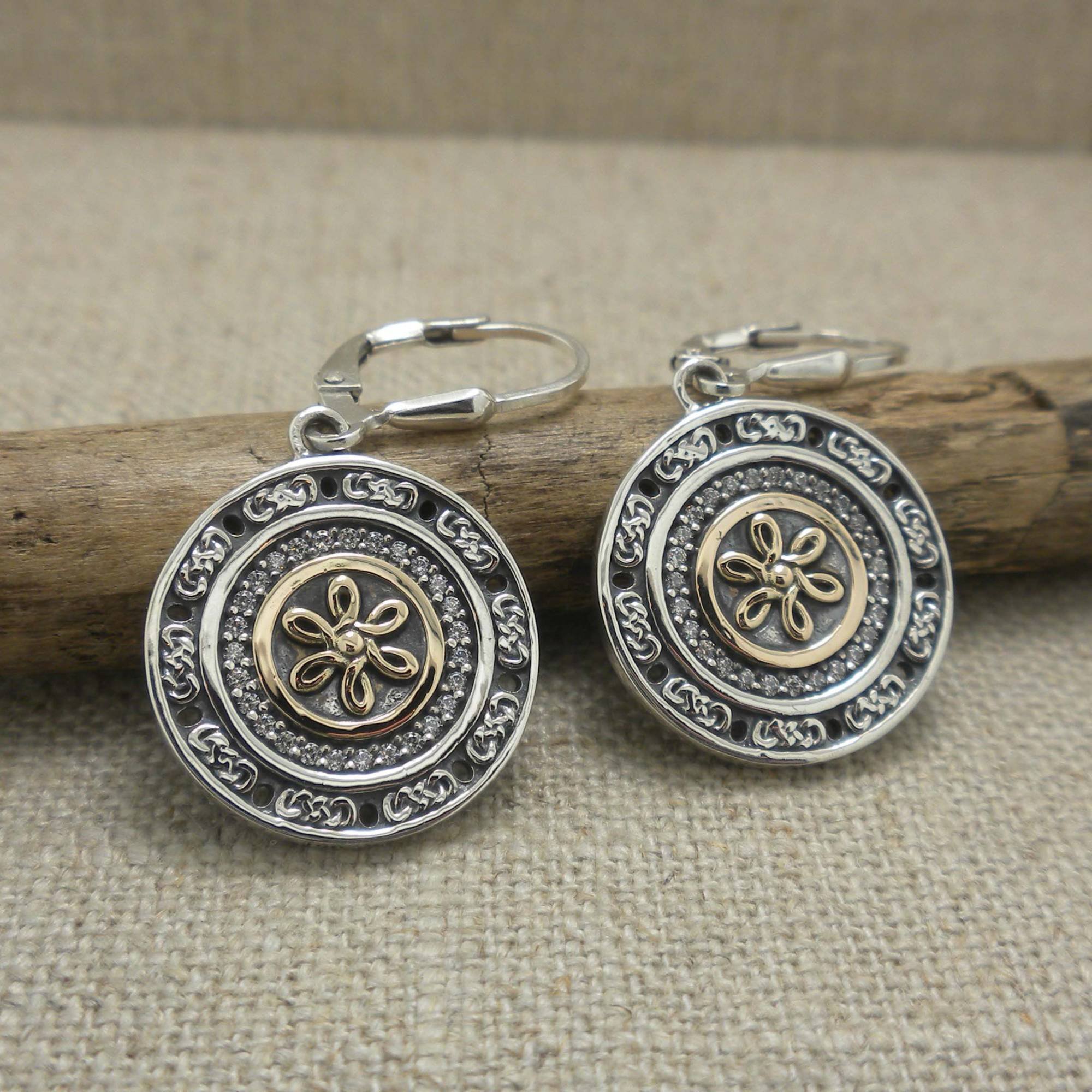 Sterling Silver and 10K CZ Eclipse Celtic Knot Earrings